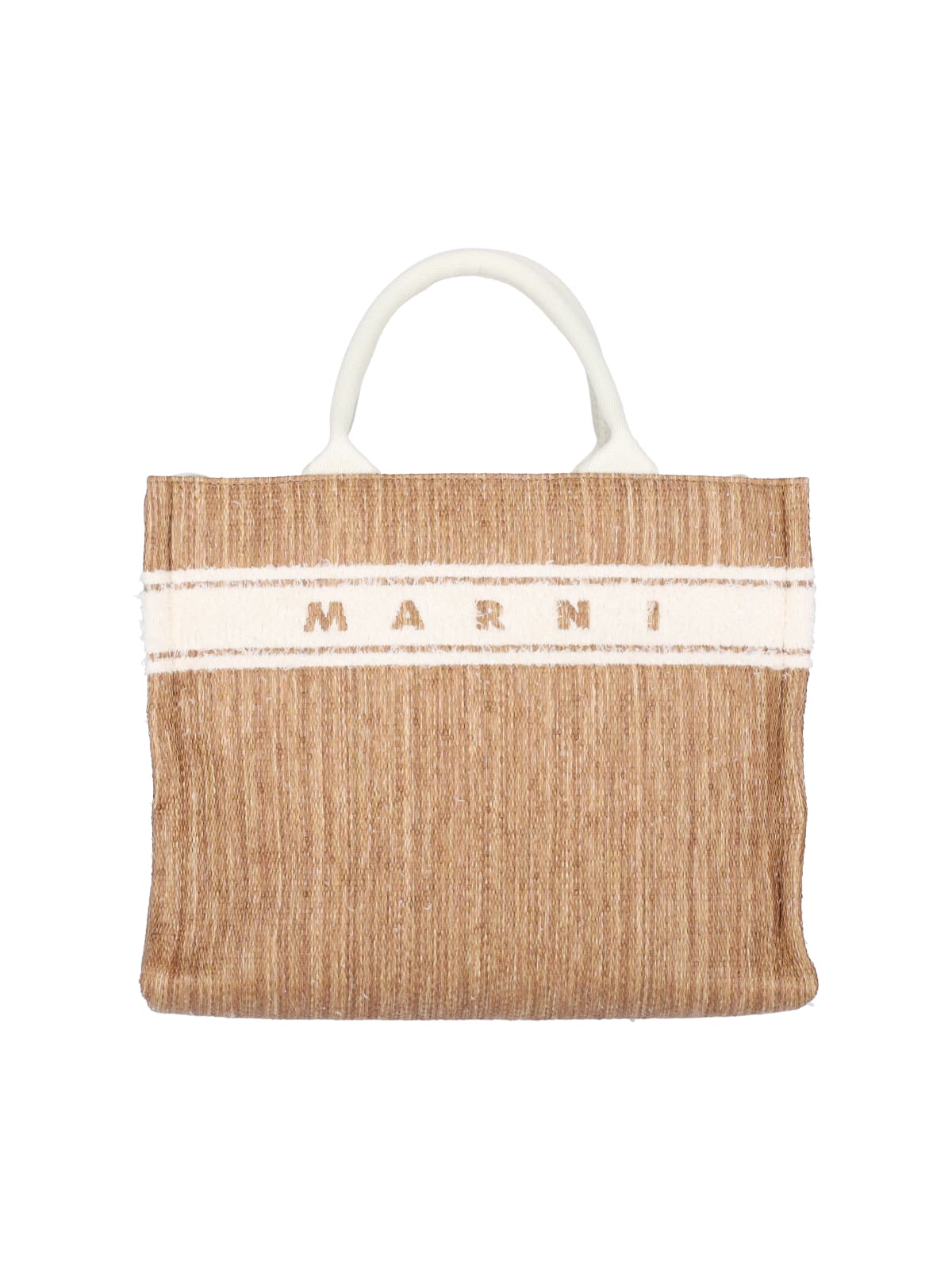 Shop Marni Logo Tote Bag In Beige