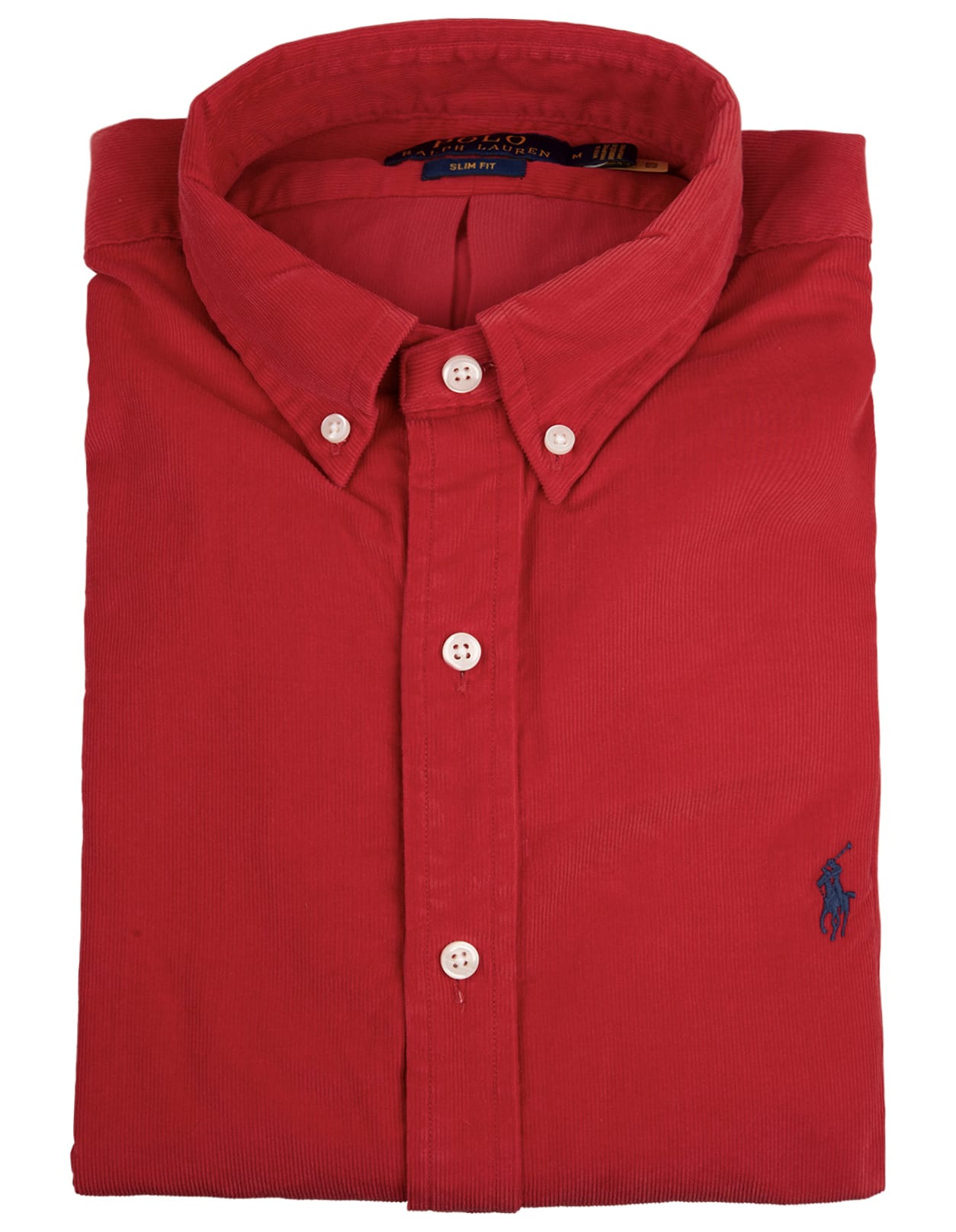 Ralph Lauren Man Slim Fit Shirt In Red Fustian With Contrast Pony