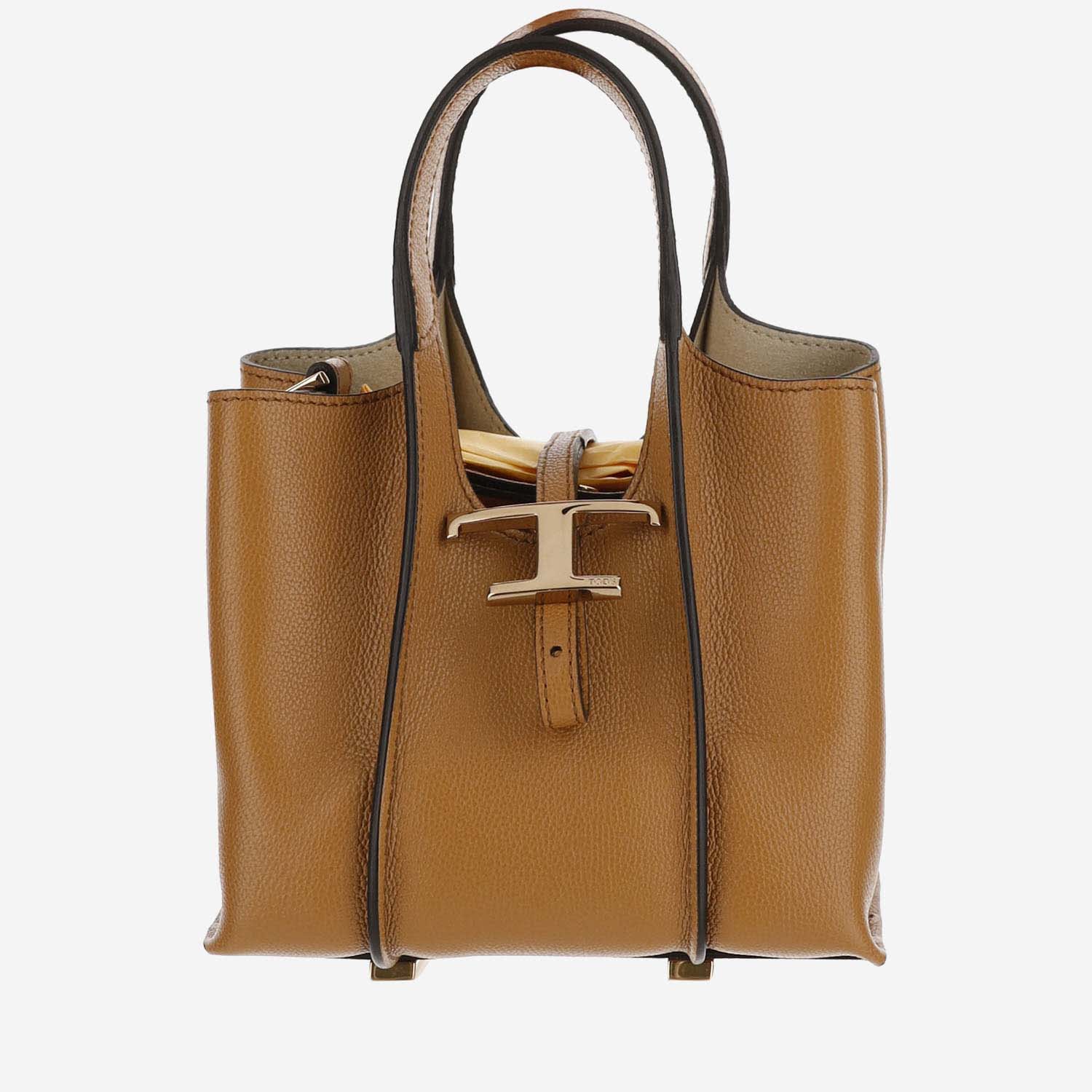 Shop Tod's Timeless Leather Mini T Bag In Beige