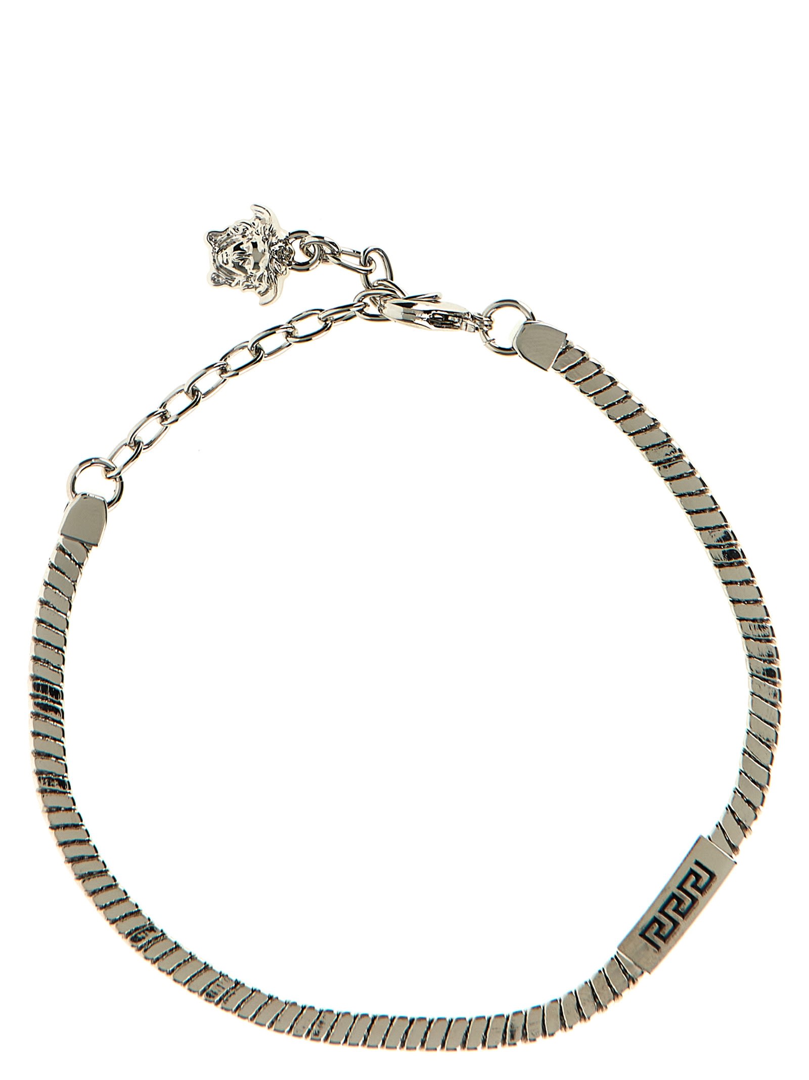 Versace Logo Metal Bracelet In Silver