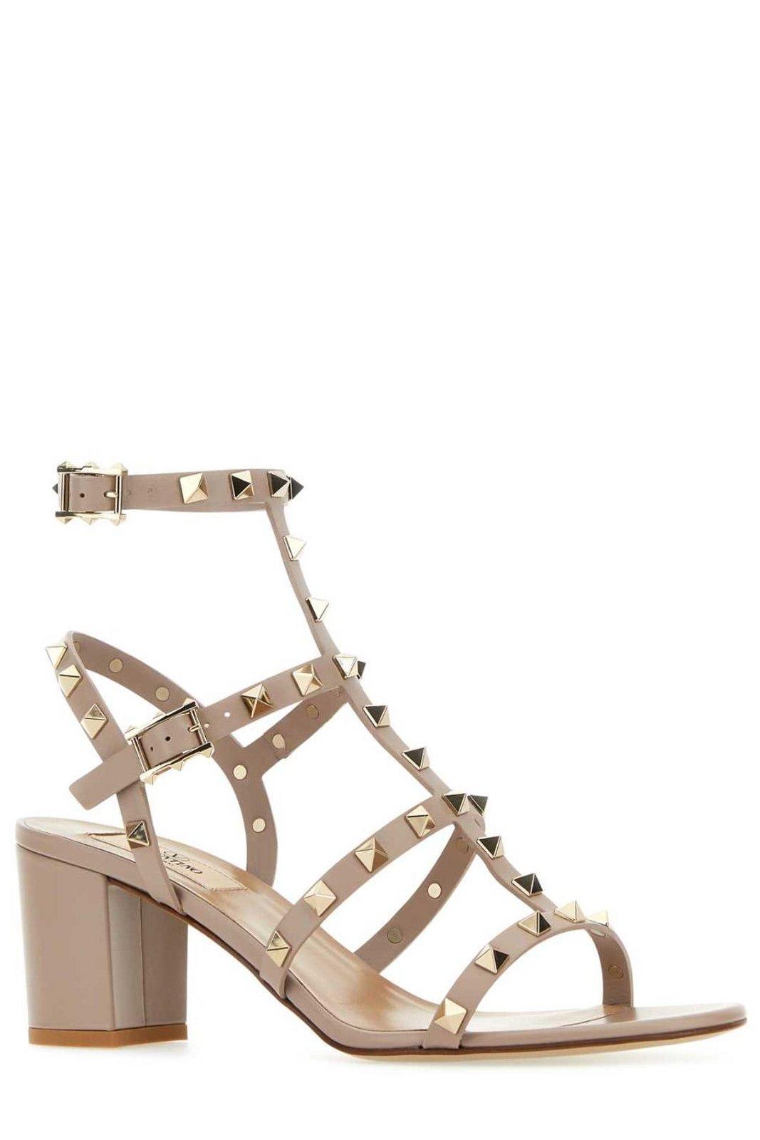 Valentino Garavani Rockstud Ankle-strap Heeled Sandals In White
