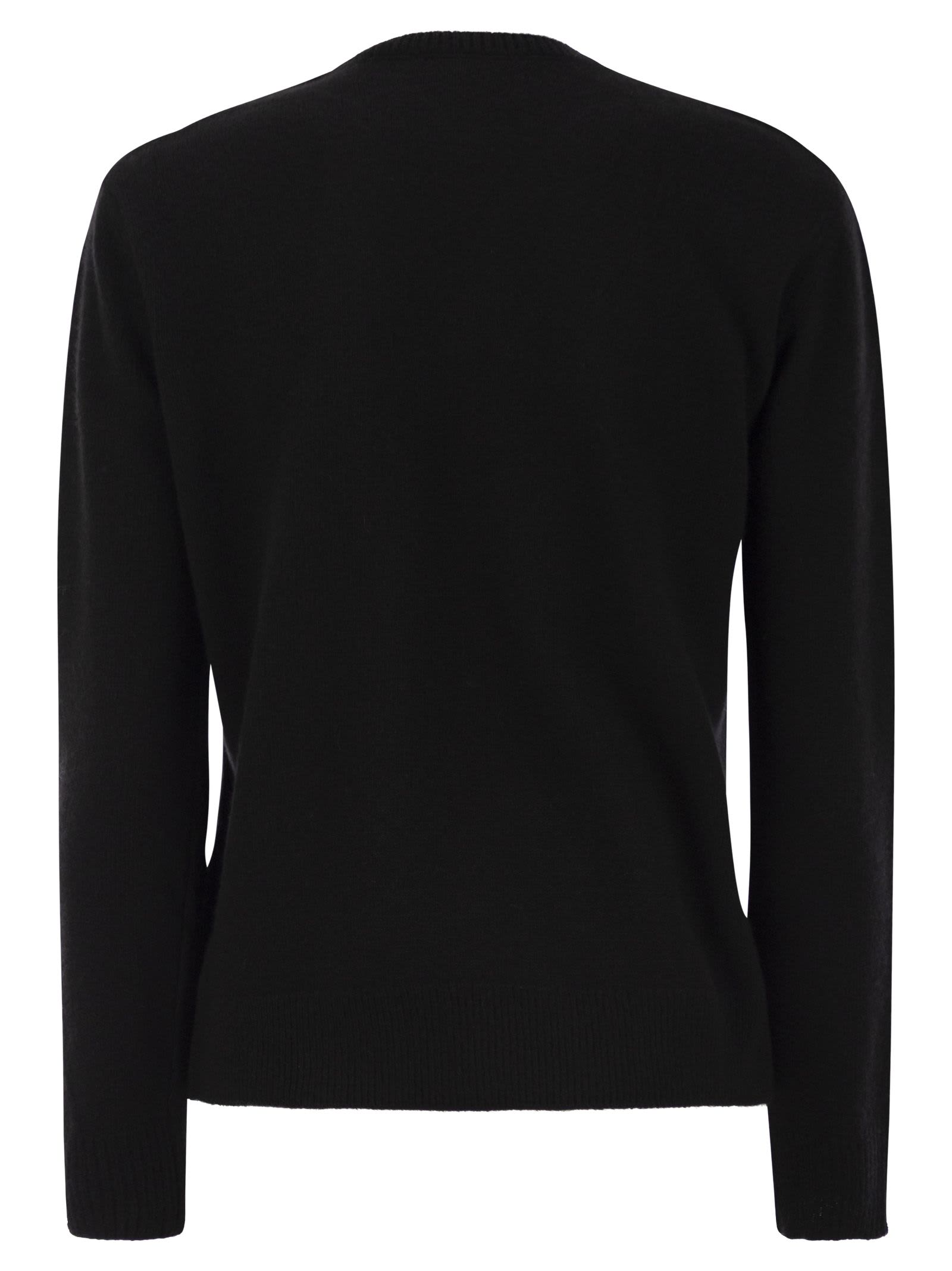 Shop Mc2 Saint Barth Wool And Cashmere Blend Sweater With Embroidery Queen Of The Night In Black