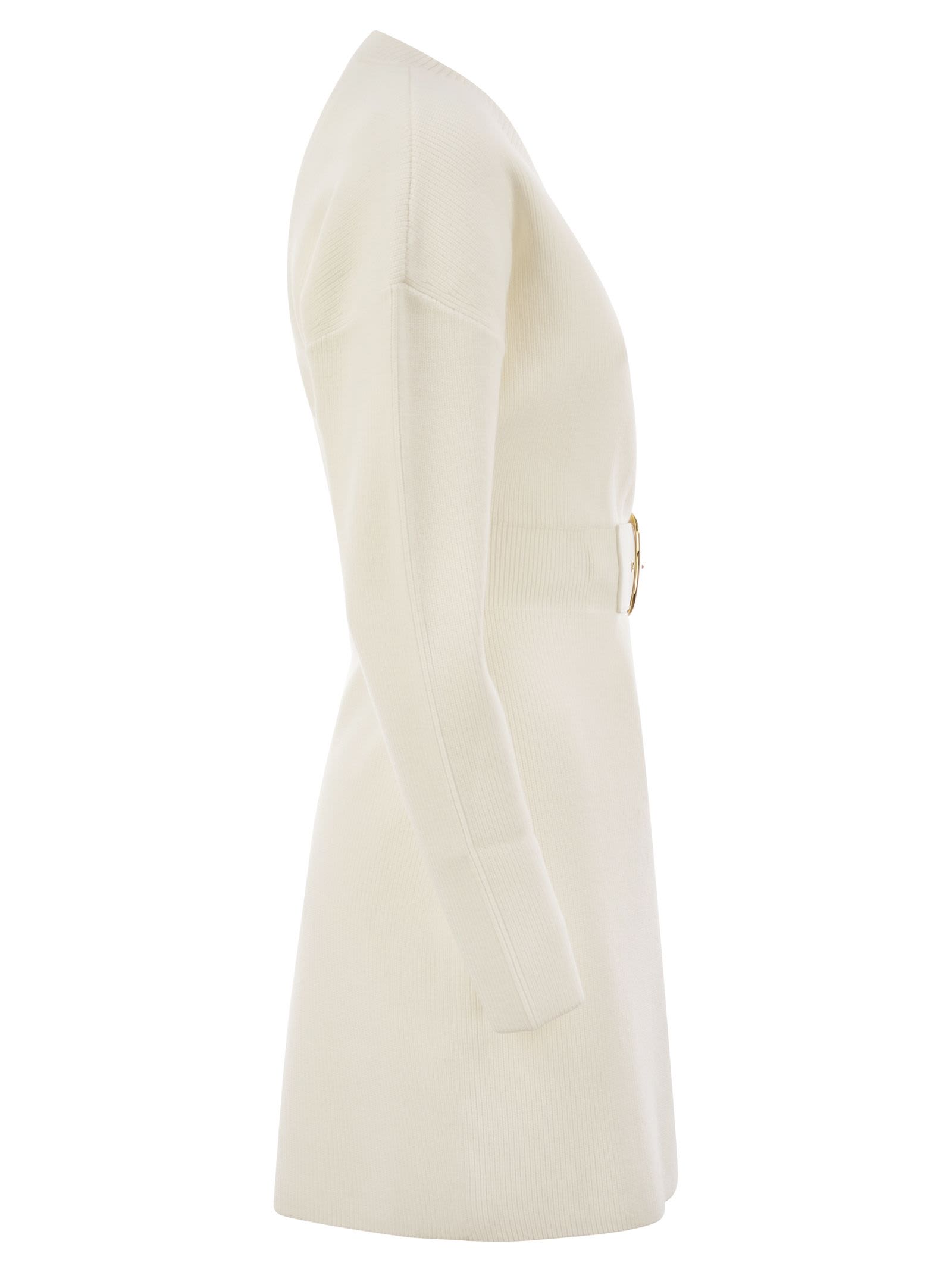 Elisabetta Franchi Women's Viscose Manteau Dress With Maxi Buckle In Ivory