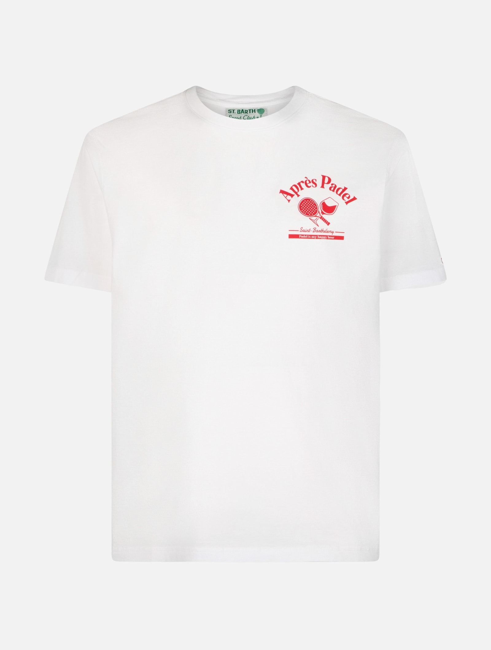 Shop Mc2 Saint Barth Man Cotton T-shirt With Aprés Padel Placed Print In White