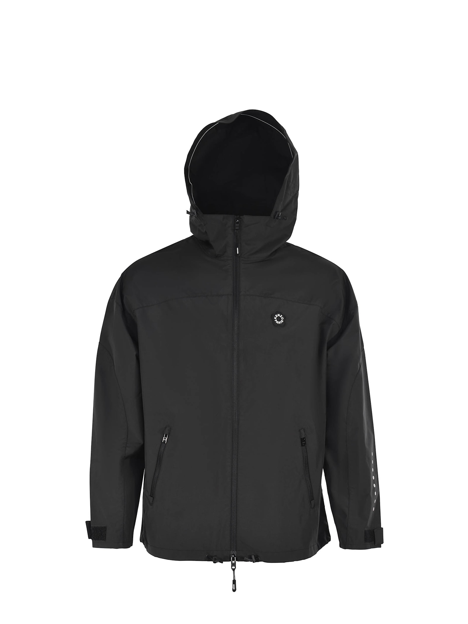Kenzo Hooded Drawstring Hem Jackets With Zip Pockets In Black