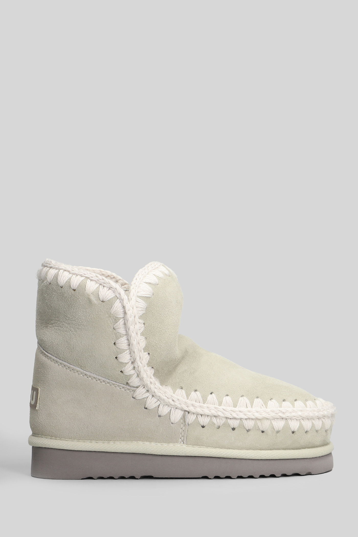 Mou Eskimo 18 Low Heels Ankle Boots In Grey Suede In Gray