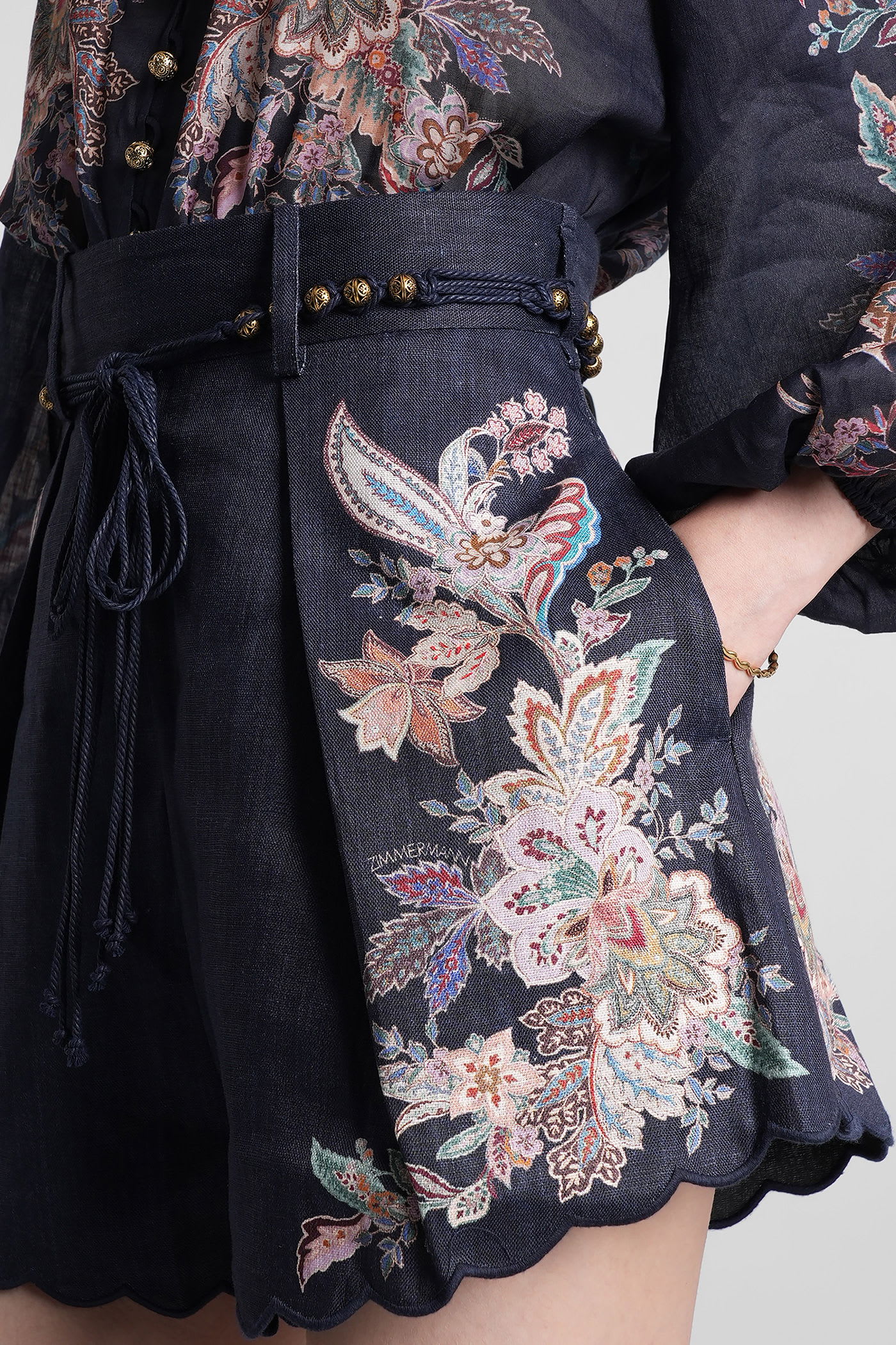 Zimmermann Rhiannon Tuck Printed Linen Shorts In Blue