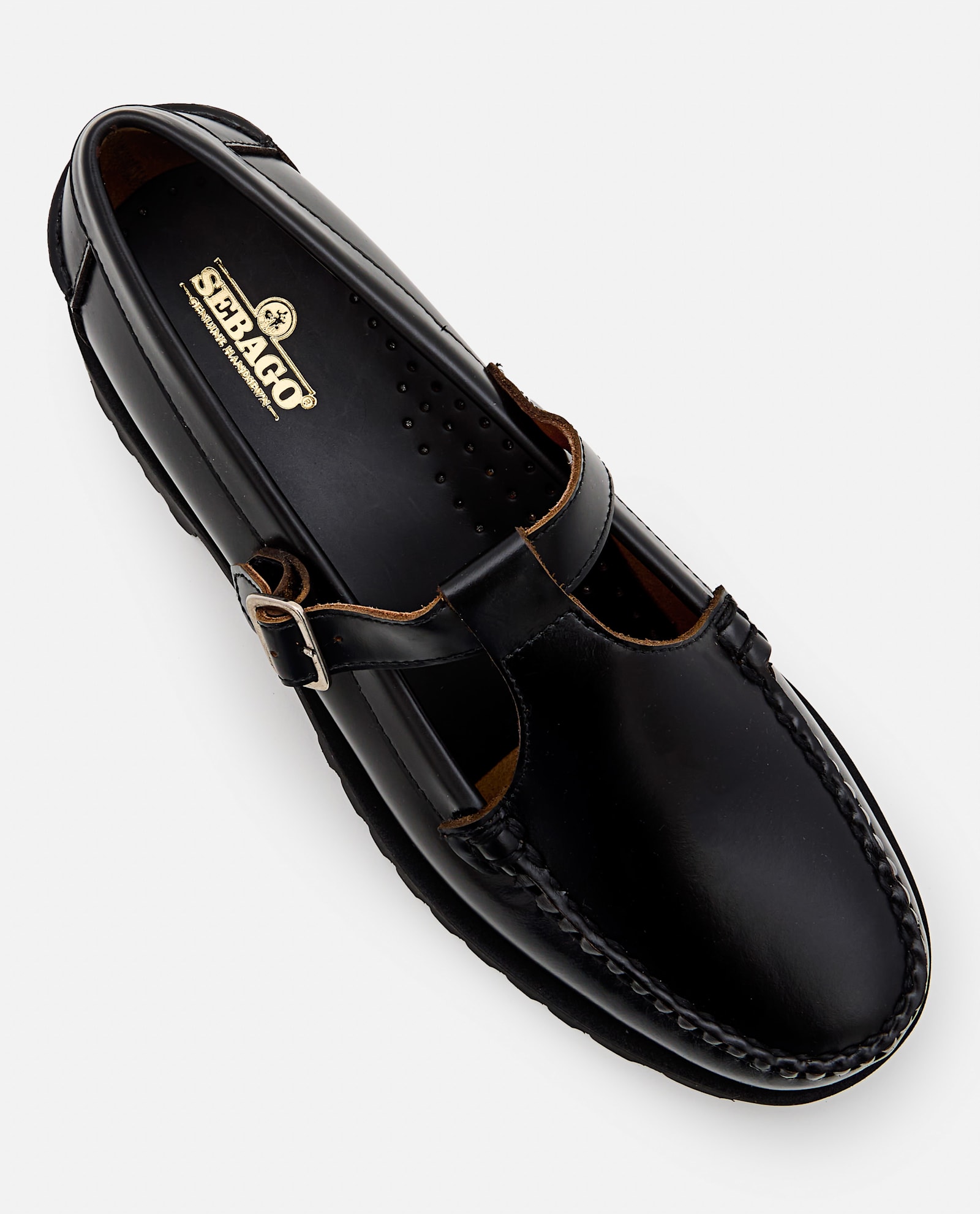 Shop Sebago Georgina Lug Leather Loafer With T-bar In Black