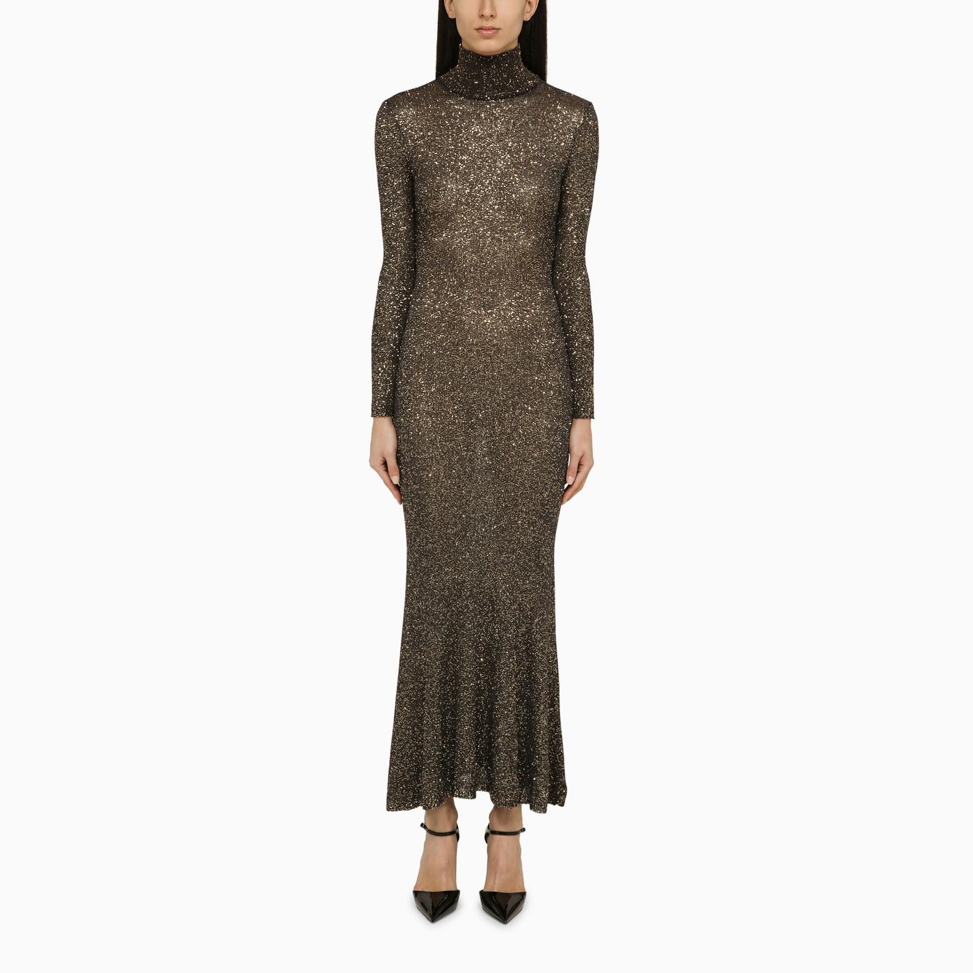 Shop Balenciaga Brown And Gold Dress With Sequins In Brown/gold