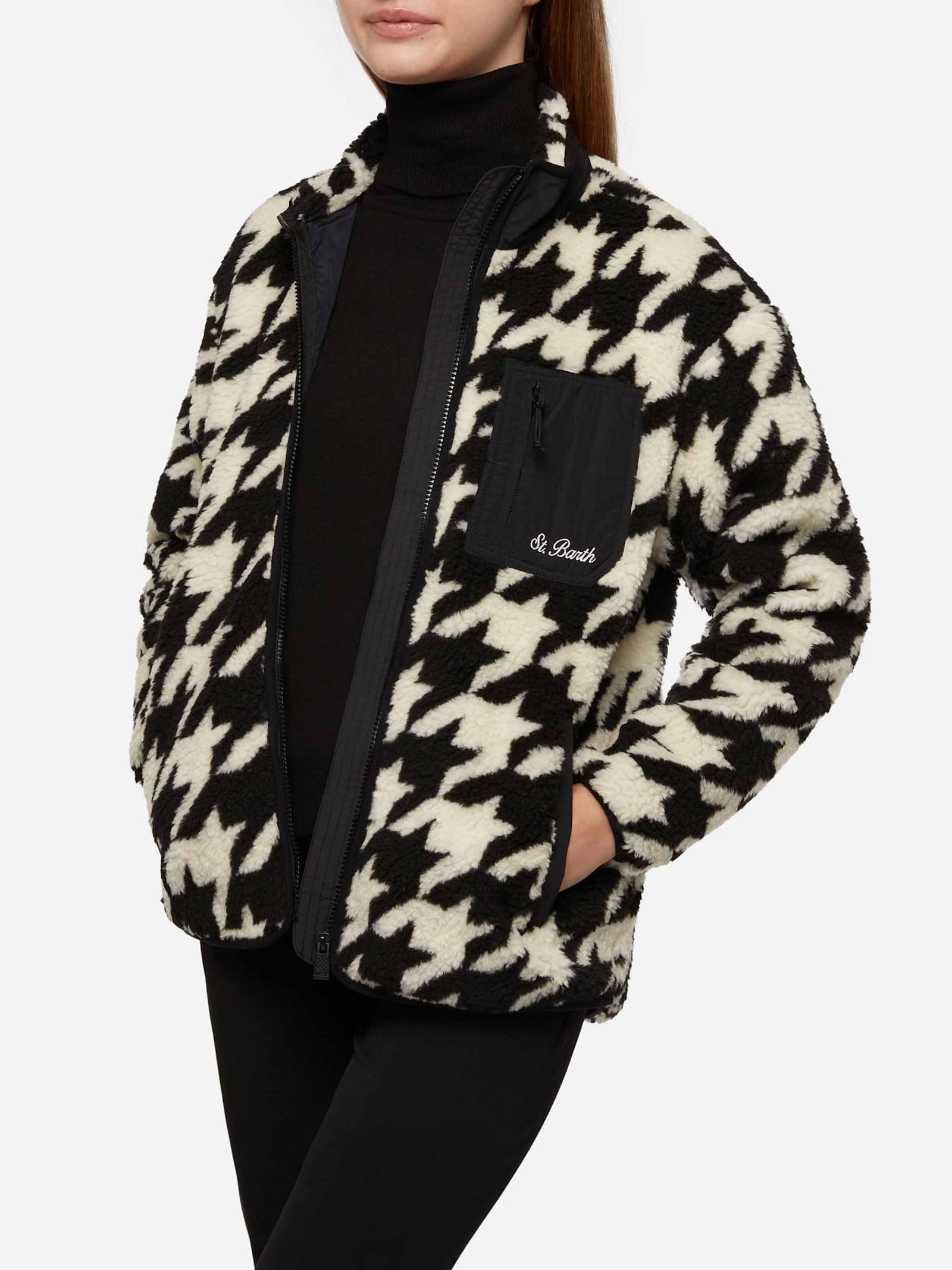 Teddy-fleece Jacket Keystone With Pied De Poule Print