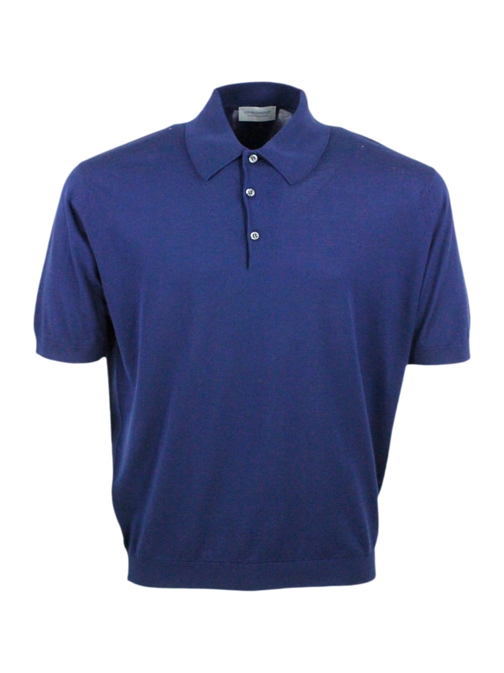 John Smedley Short-sleeved Polo Shirt In Extra-fine Cotton Thread With Three Buttons In Blu Aperto