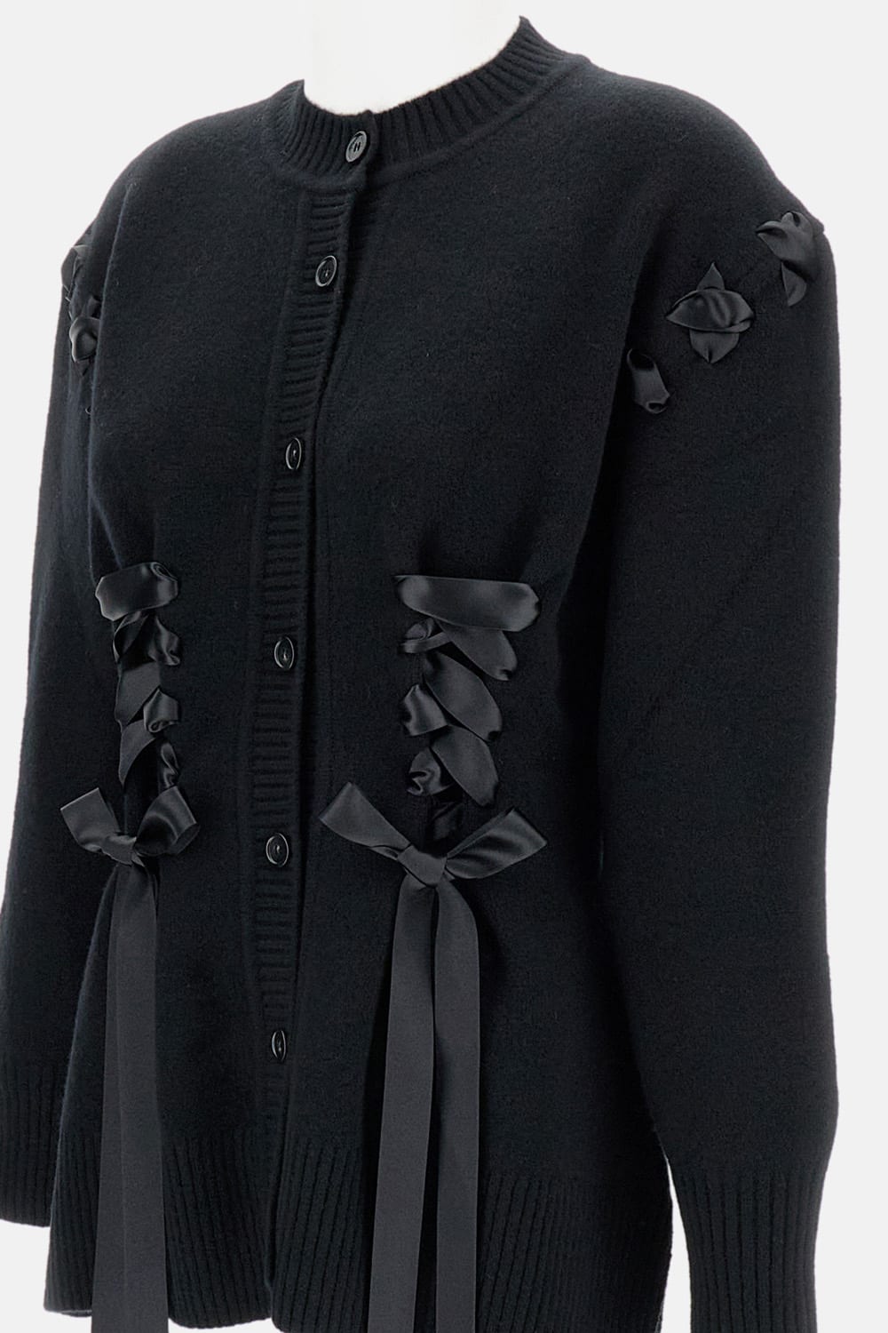 Simone Rocha Womens Charcoal Sculpted Ribbon Stretch-wool Blend Cardigan Xs In Black