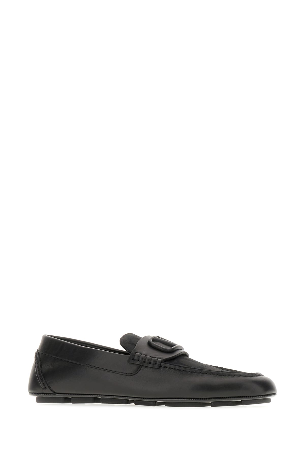 Shop Valentino Black Leather Driver Loafers In Nero