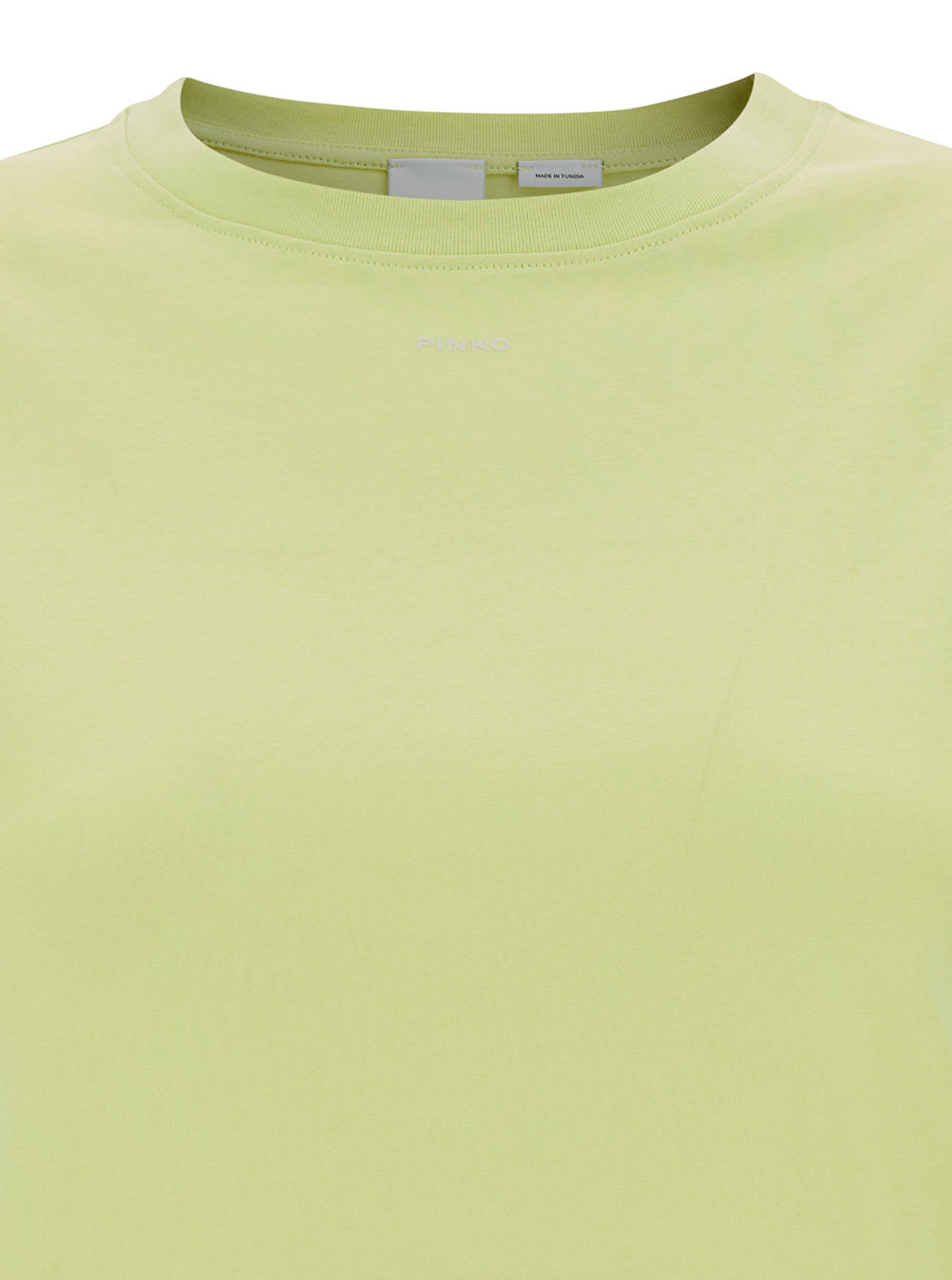 Shop Pinko Yellow Crewneck T-shirt With Logo Lettering Print In Cotton Woman