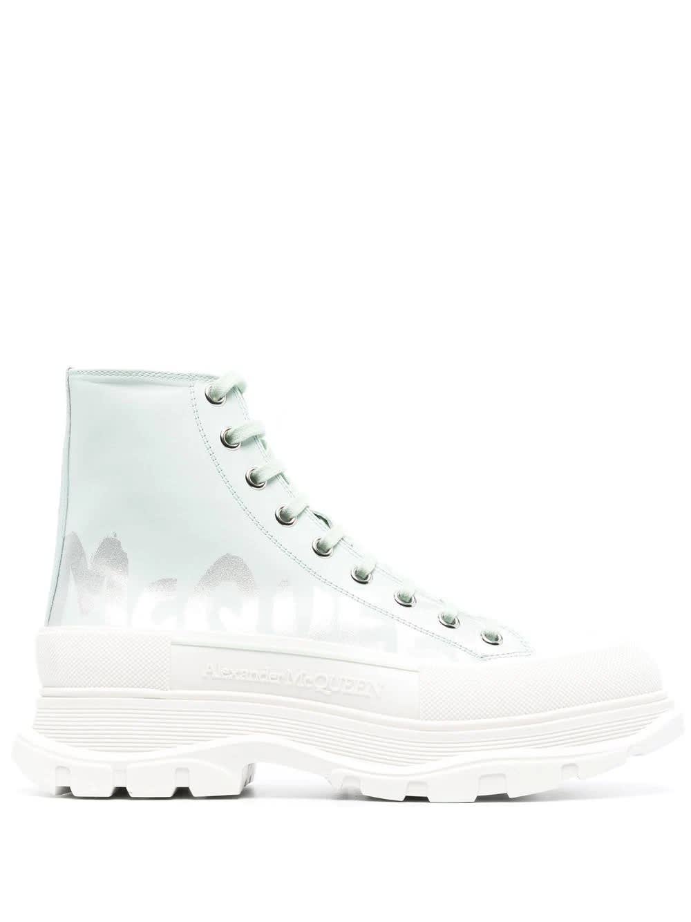 White Tread Slick Boots With Mint Green Shade