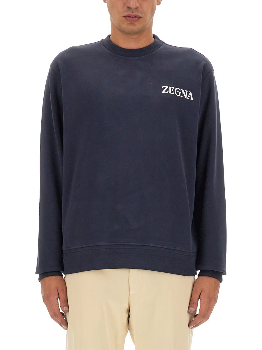 Shop Zegna Sweatshirt With Logo In Blue