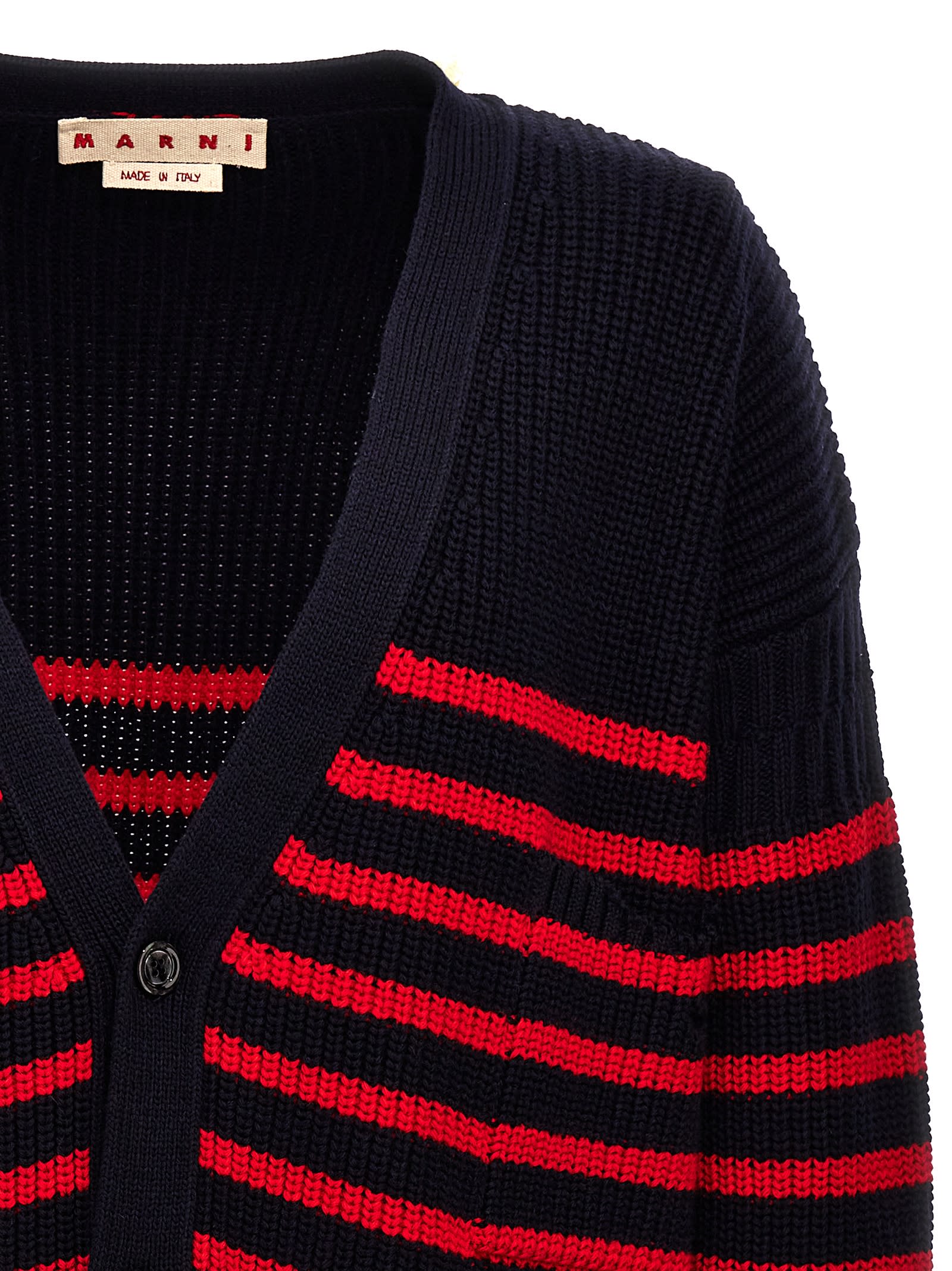 Shop Marni Destroyed Effect Striped Cardigan In Multicolor