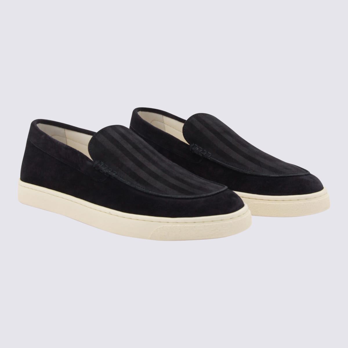 Brunello Cucinelli Navy Leather Sneakers In Black