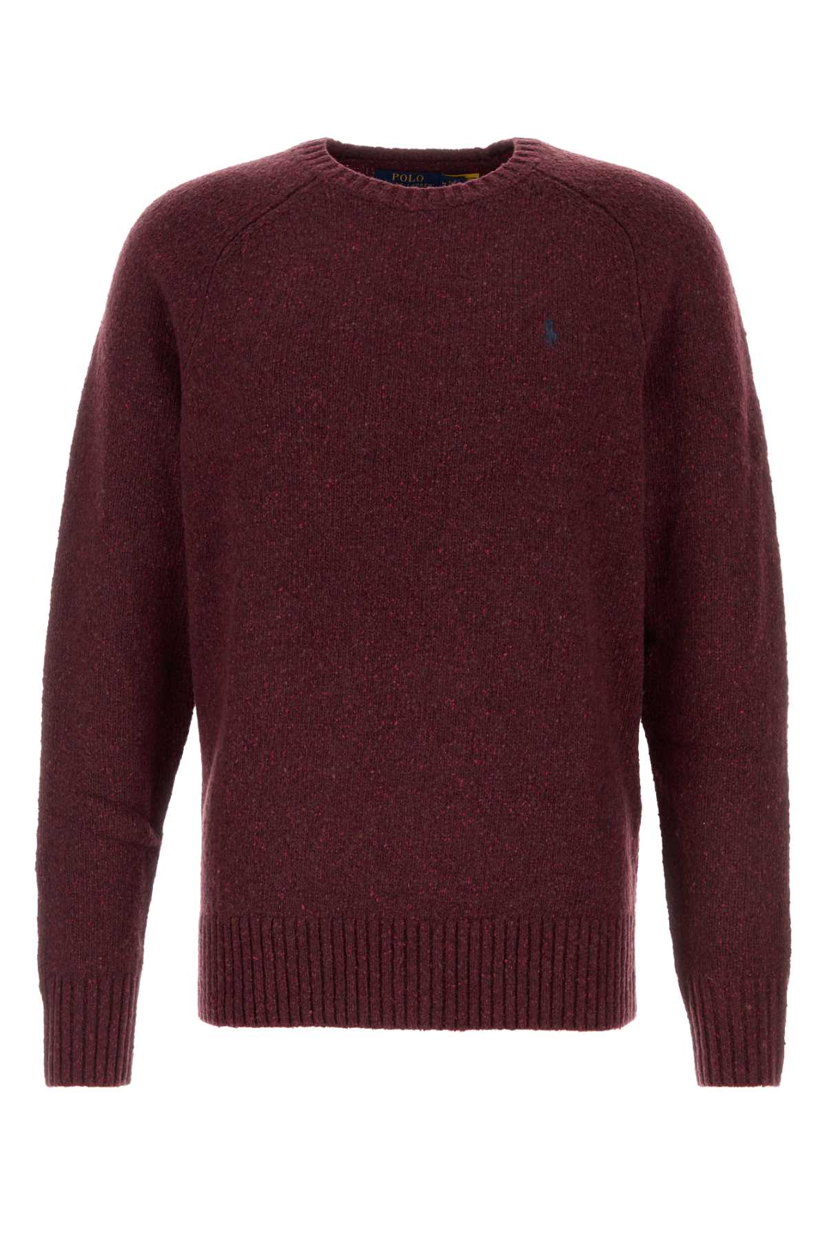 Shop Polo Ralph Lauren Melange Burgundy Wool Blend Sweater In Agedwinedonegal