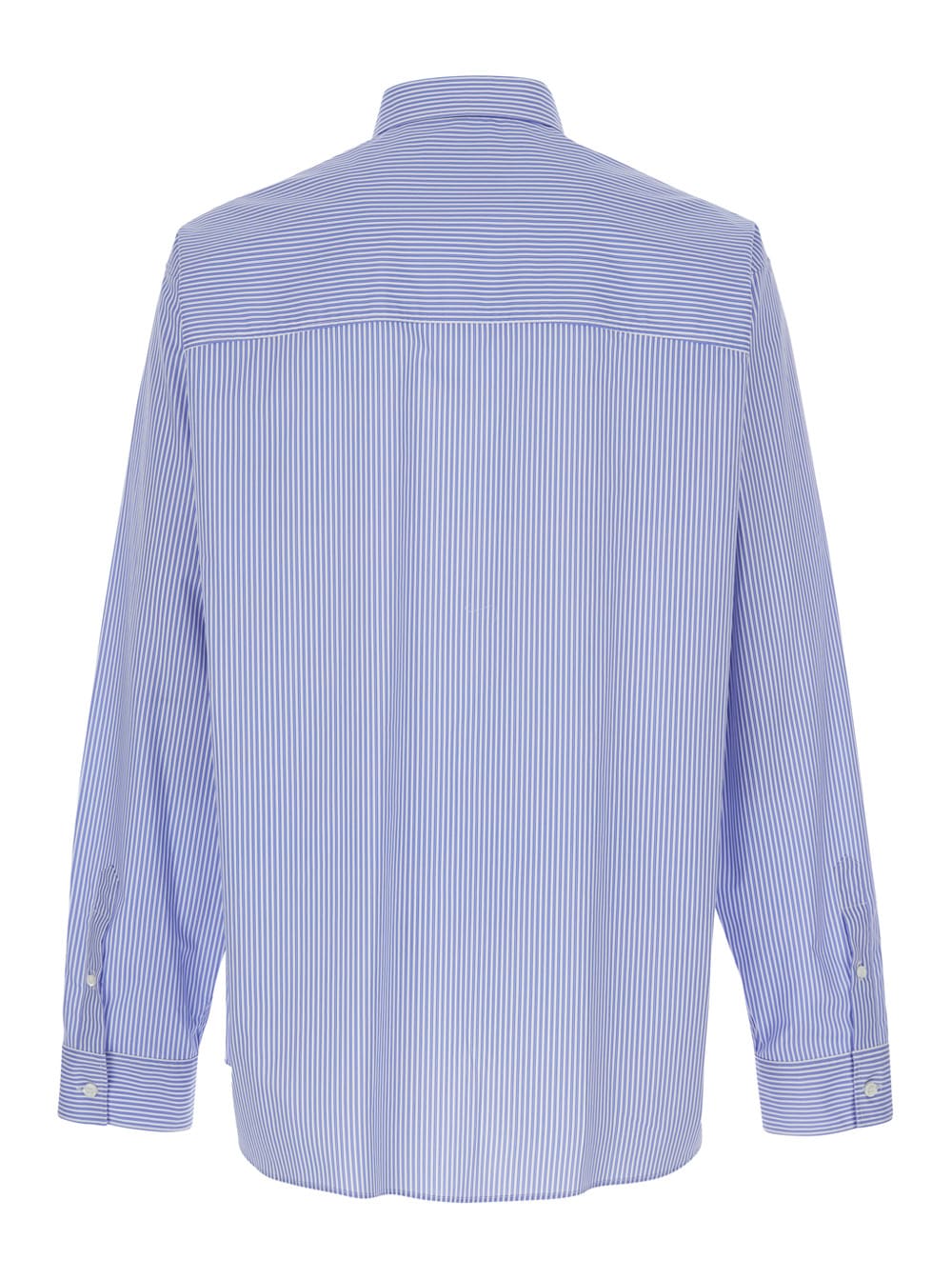 DSQUARED2 BLUE SHIRT WITH ALL-OVER STRIPED MOTIF AND APPLIED D2 LOGO ON THE CHEST IN COTTON MAN