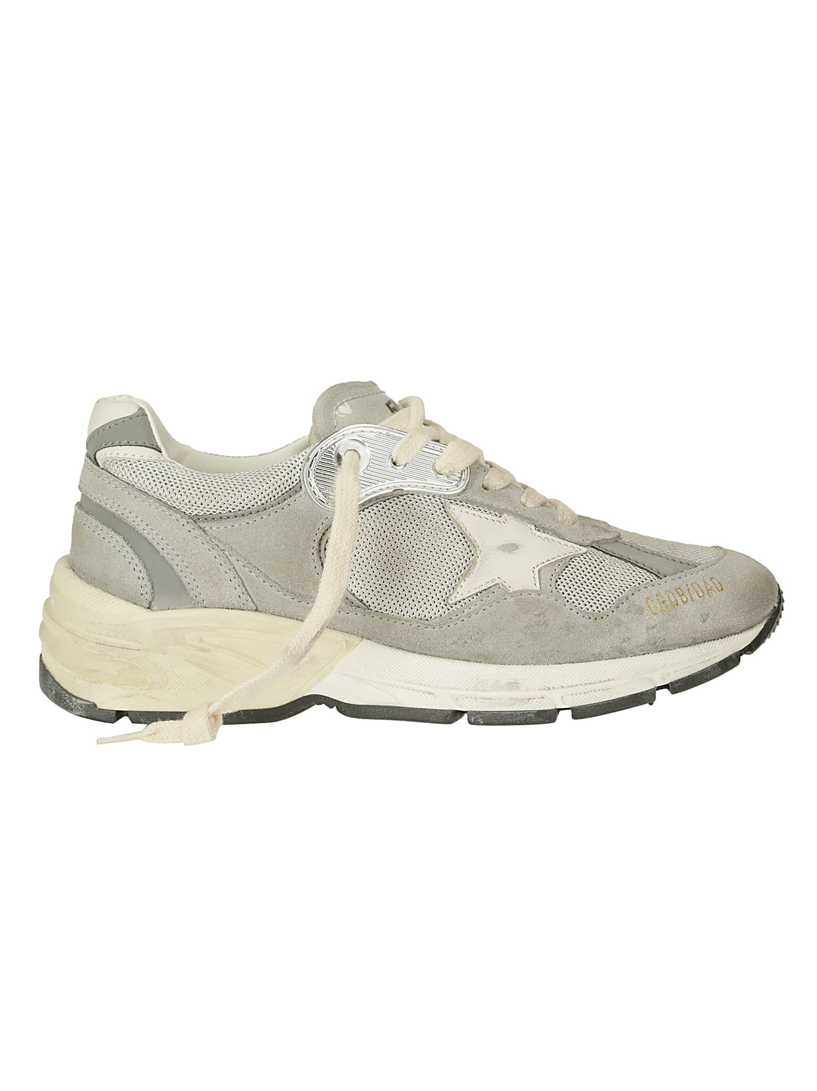 Golden Goose Running Dad Net Upper Suede Toe And Spur Leather S In Grey/silver/white