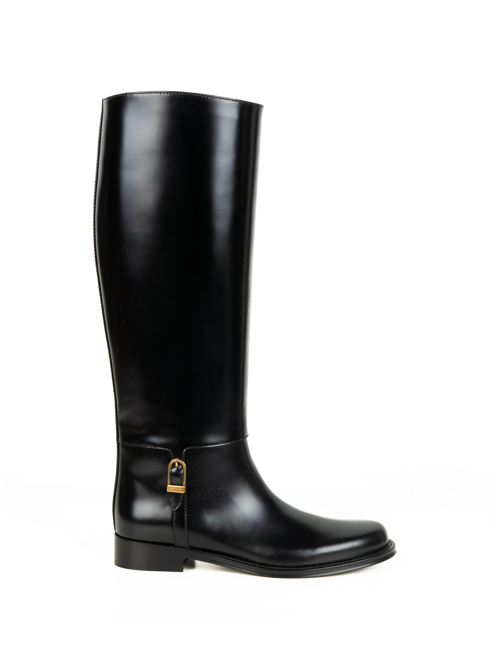 Saint Laurent Julia Glossed Leather Knee-high Boots In Animal Print