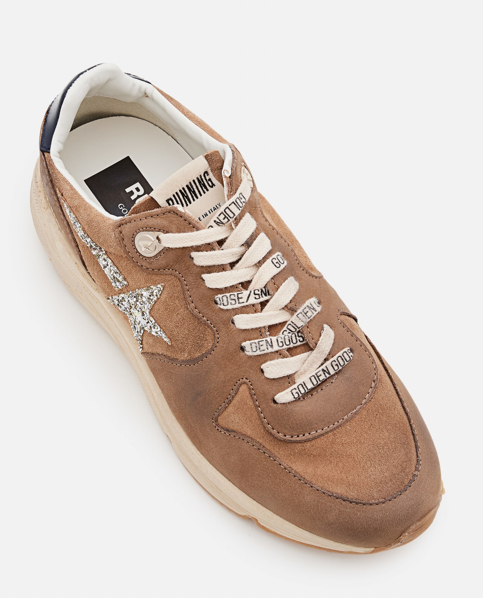 Shop Golden Goose Running Sneakers In Silver Glitter/tabacco/taupe