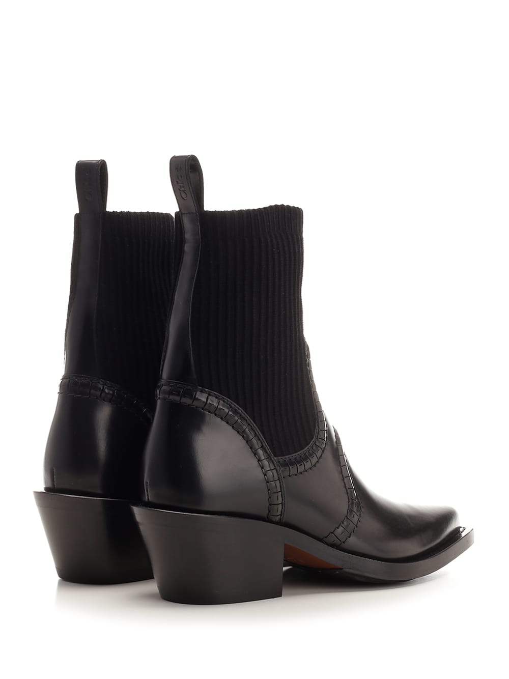 Chloé Nellie 50 Knitted-sock Leather Ankle Boots In Black