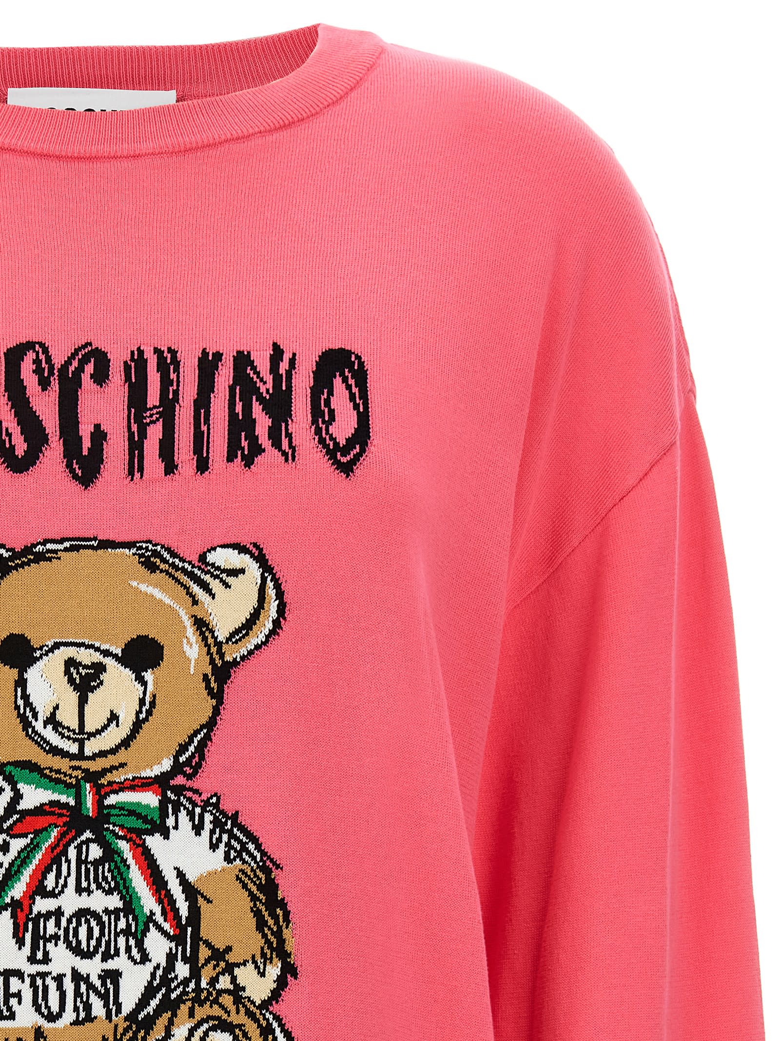 Shop Moschino Teddy Bear Sweater In Fuchsia