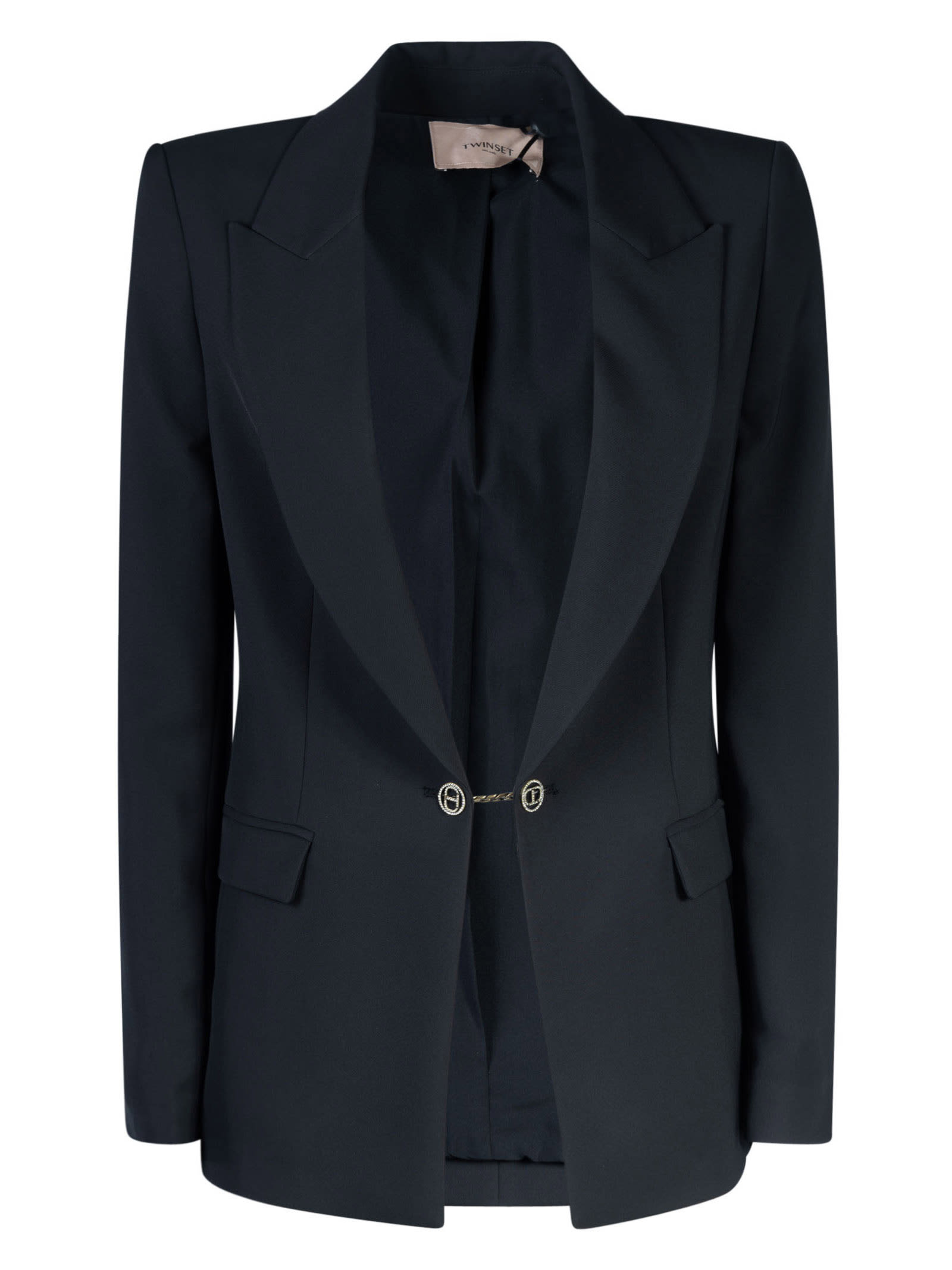 Twinset Buttoned Fitted Blazer In Black