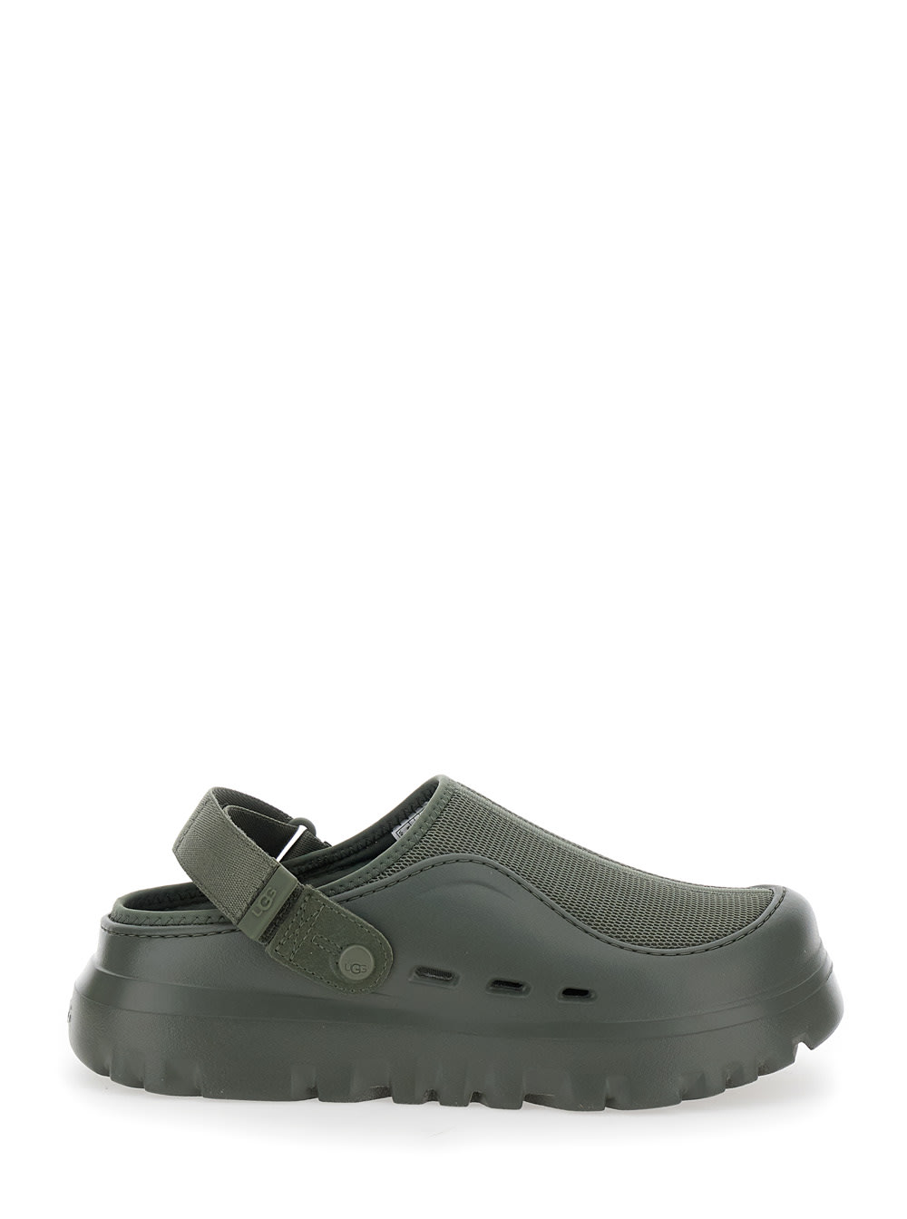 peakmod Green Mules With Adjustable Strap And Lug Sole In Tech Fabric Man