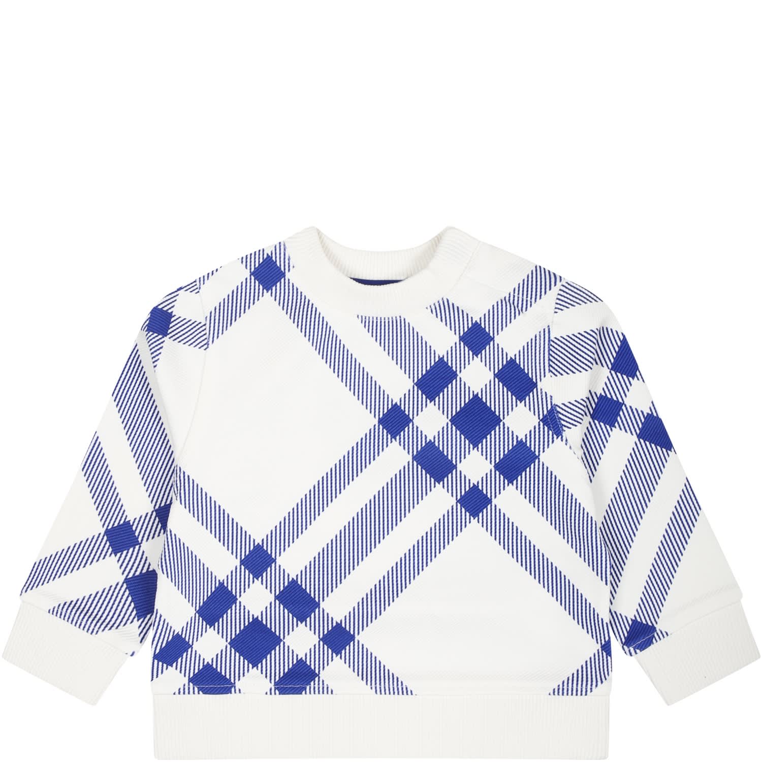 Shop Burberry Sweatshirt For Boy With All Over Check In White