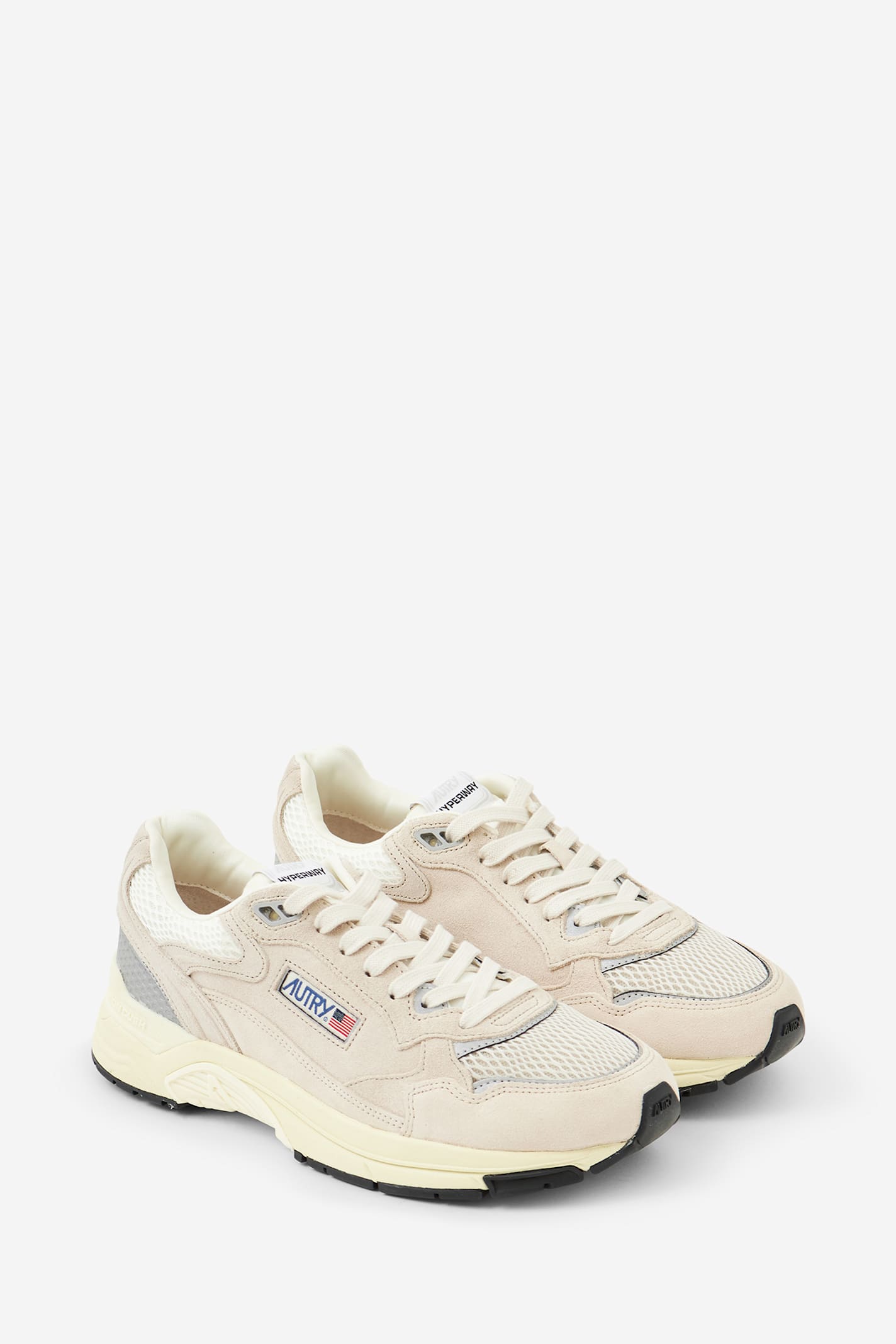 Autry Classic Leather And Mesh Panel Sneakers In Neutral