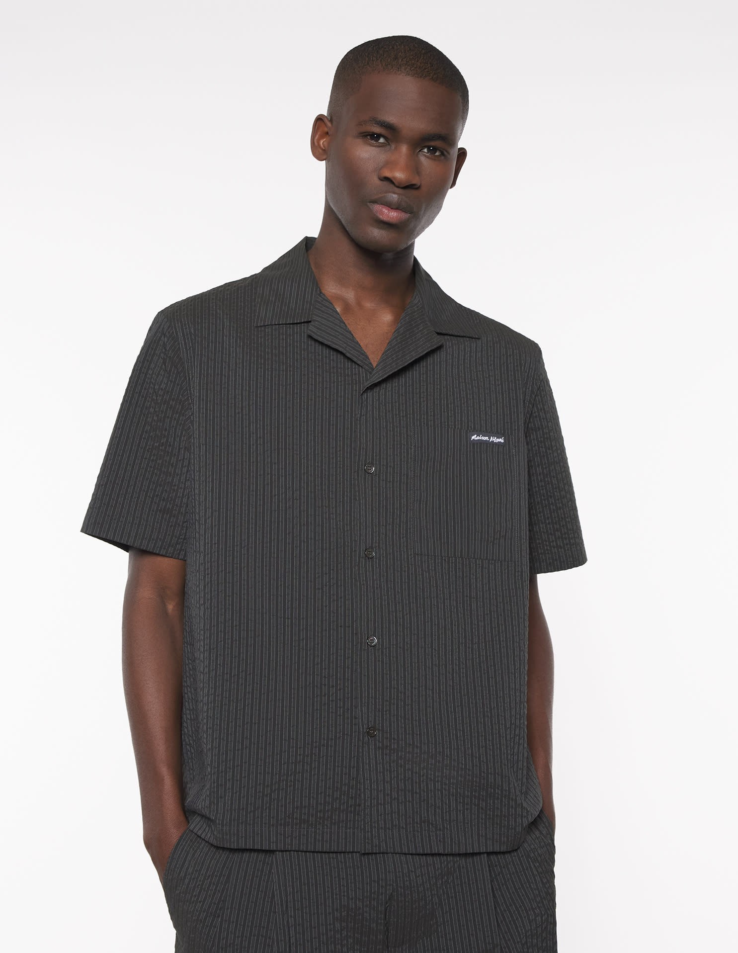 Maison Kitsuné Resort Grey Short-sleeved Shirt In Black