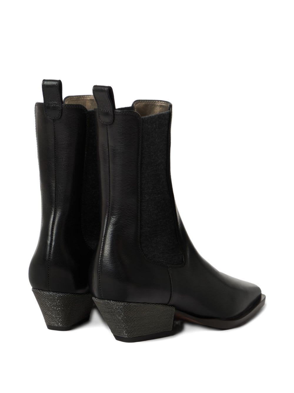 Brunello Cucinelli Leather Ankle Boots Cuban Heel In Black