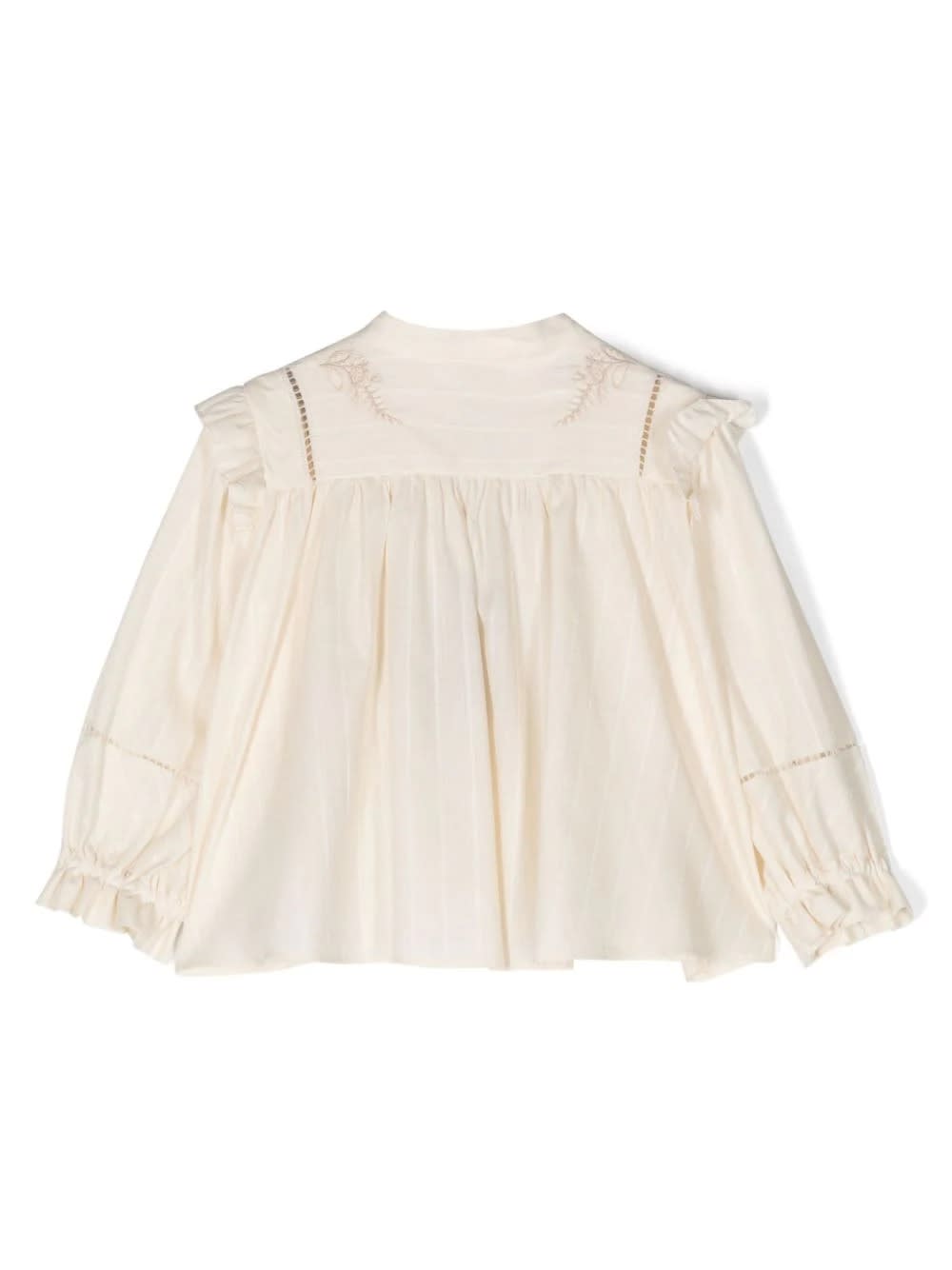 Shop Etro Beige Pinstripe Blouse With Ruffles And Embroidery In Brown