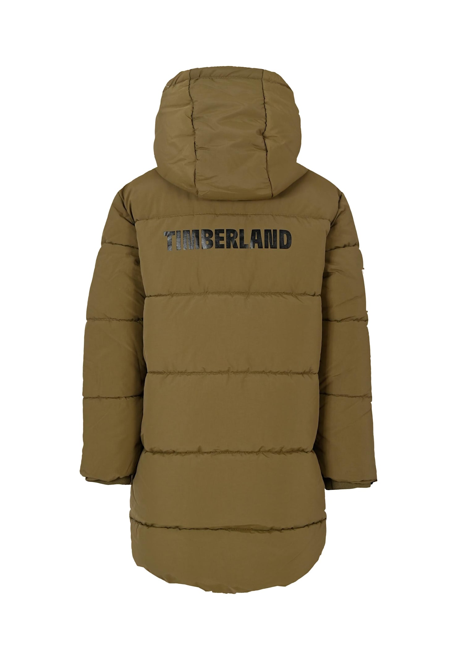 Timberland Green Down Jacket For Boy With Patch In Green