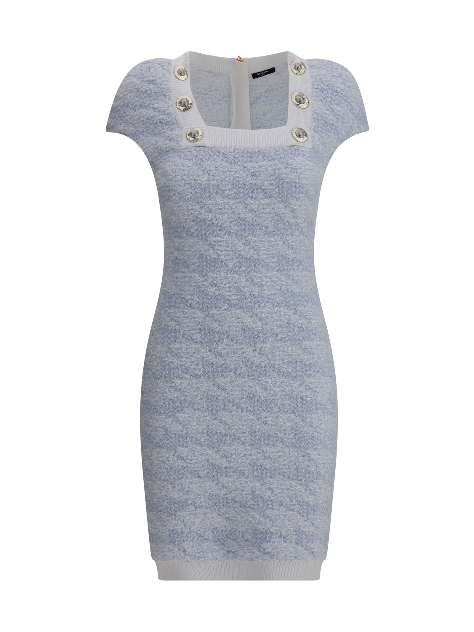 Balmain Tweed Mini Dress With Lurex Thread In Blue