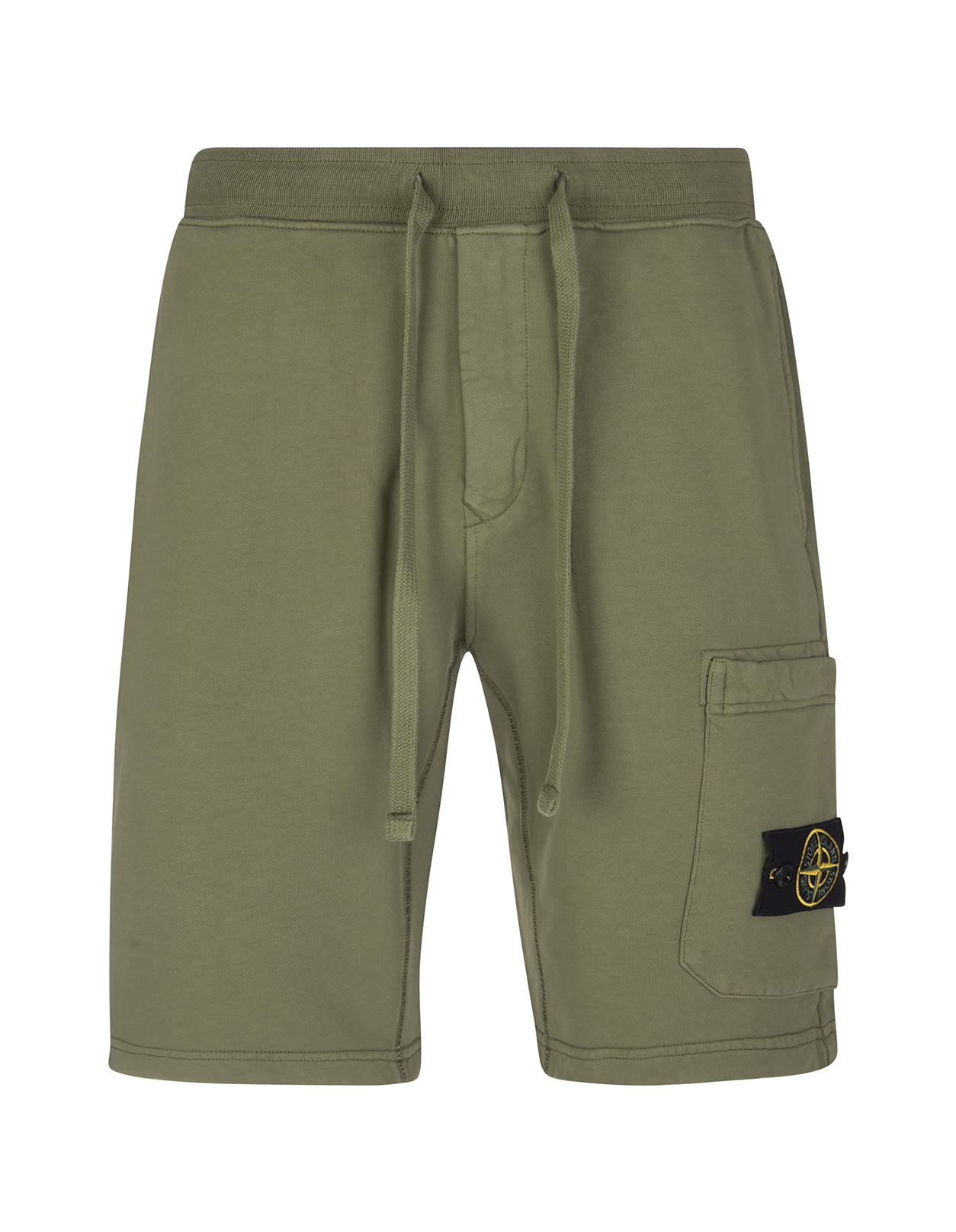 Stone Island Man Olive Green Multi-pocket Sports Shorts With Logo Badge