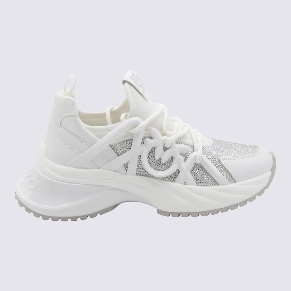 Shop Pinko White And Silver Leather Ariel Sneakers In White/crystal