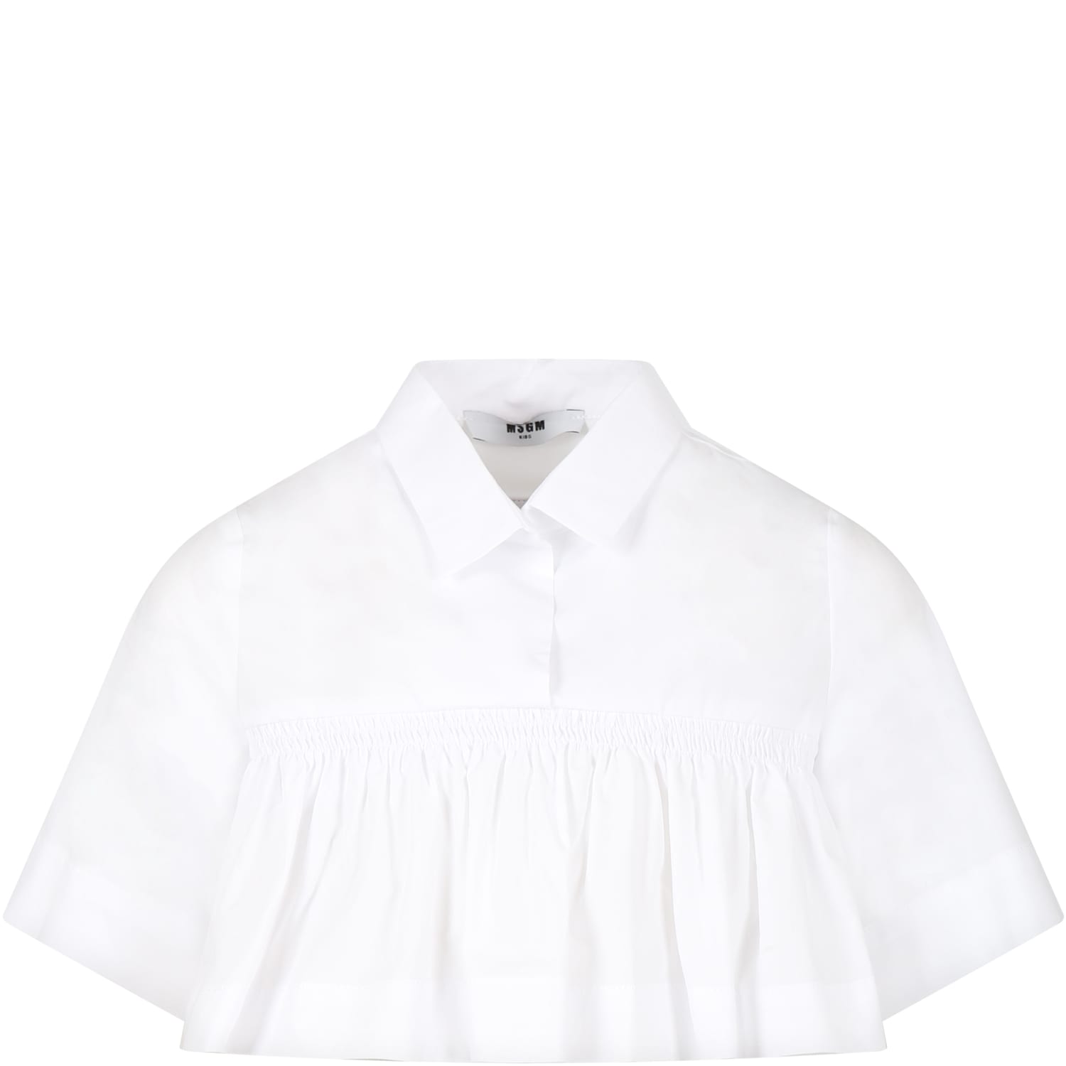 Msgm Kids' White Shirt For Girl With Logoed Patch