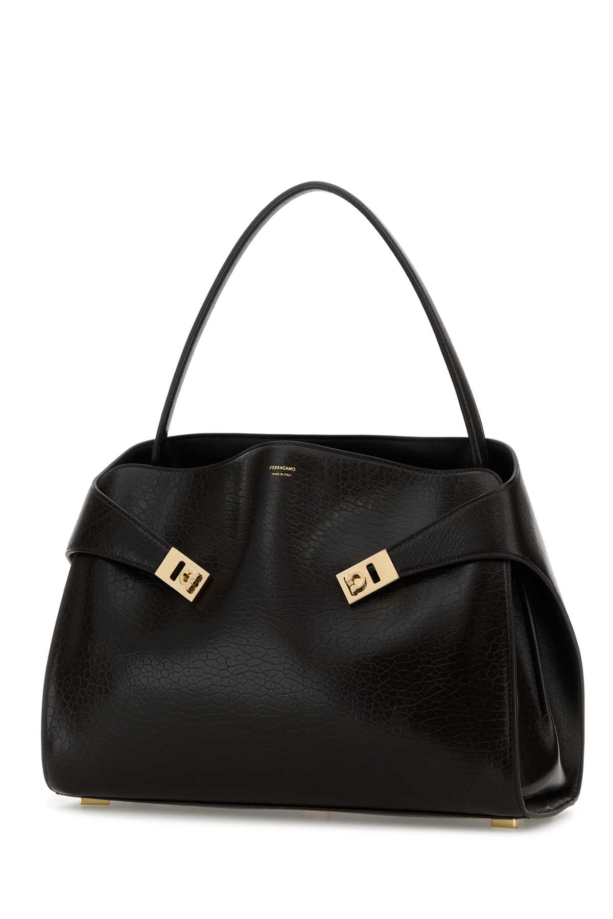 Ferragamo Dark Brown Leather Large Hug Soft Shoulder Bag In Black