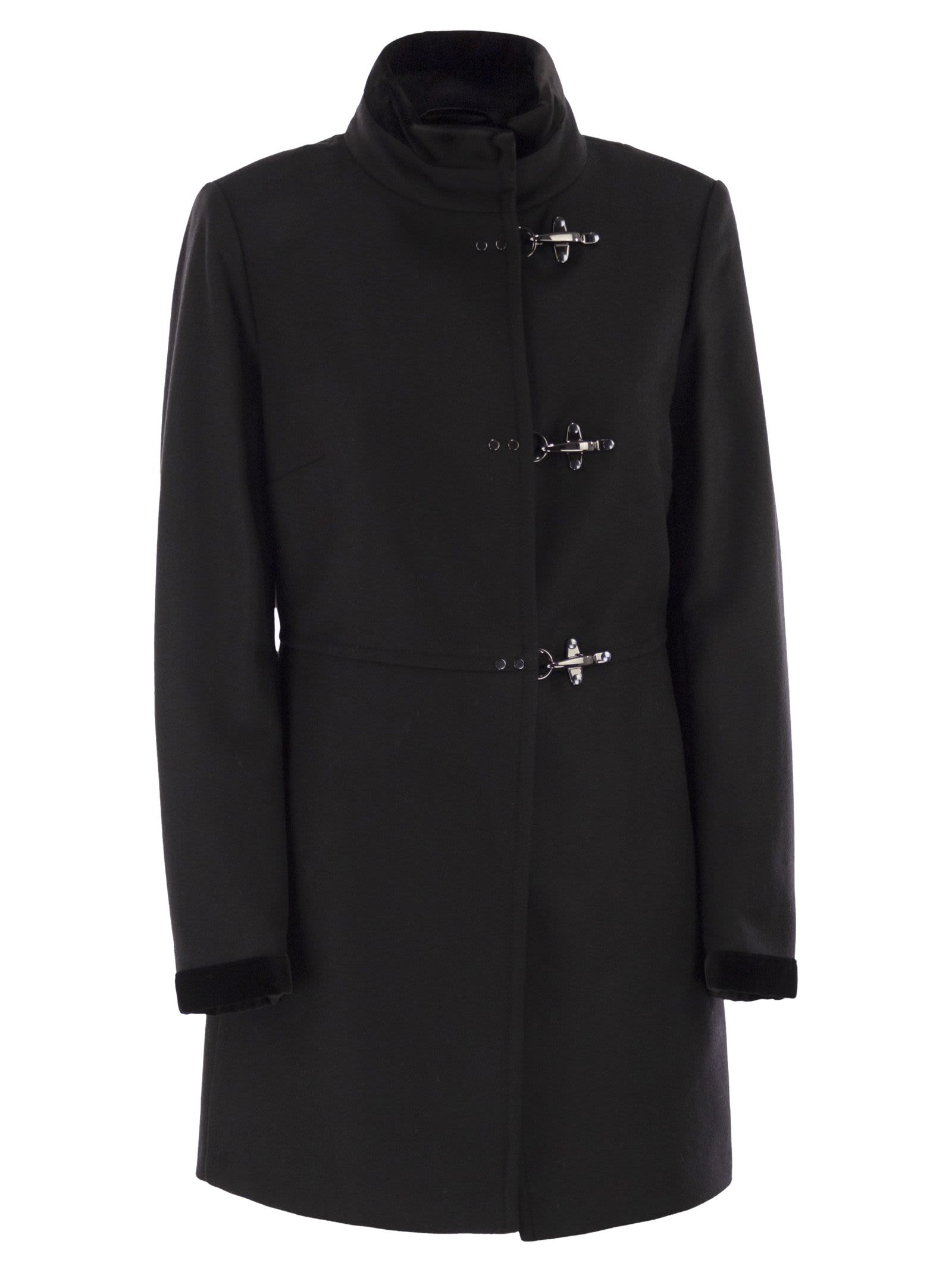 Fay Romantic Coat In Black In Soft Wool Blend Fabric In Black