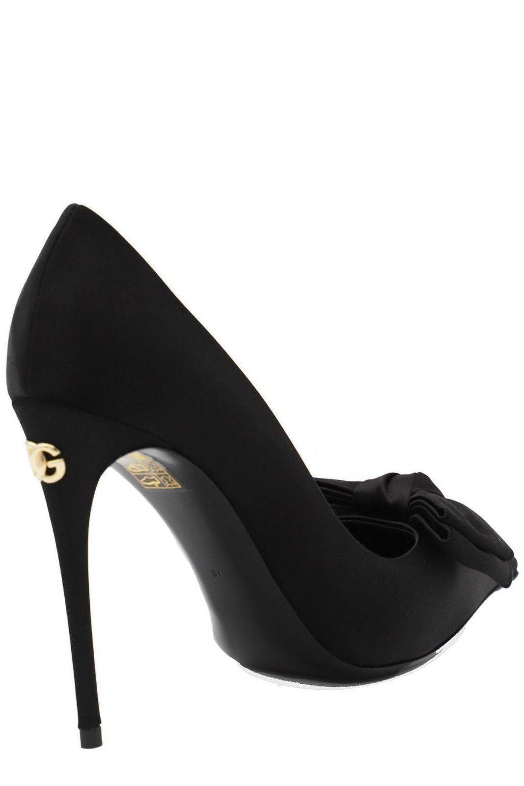 Shop Dolce & Gabbana Bow Detailed Satin Pumps In Black