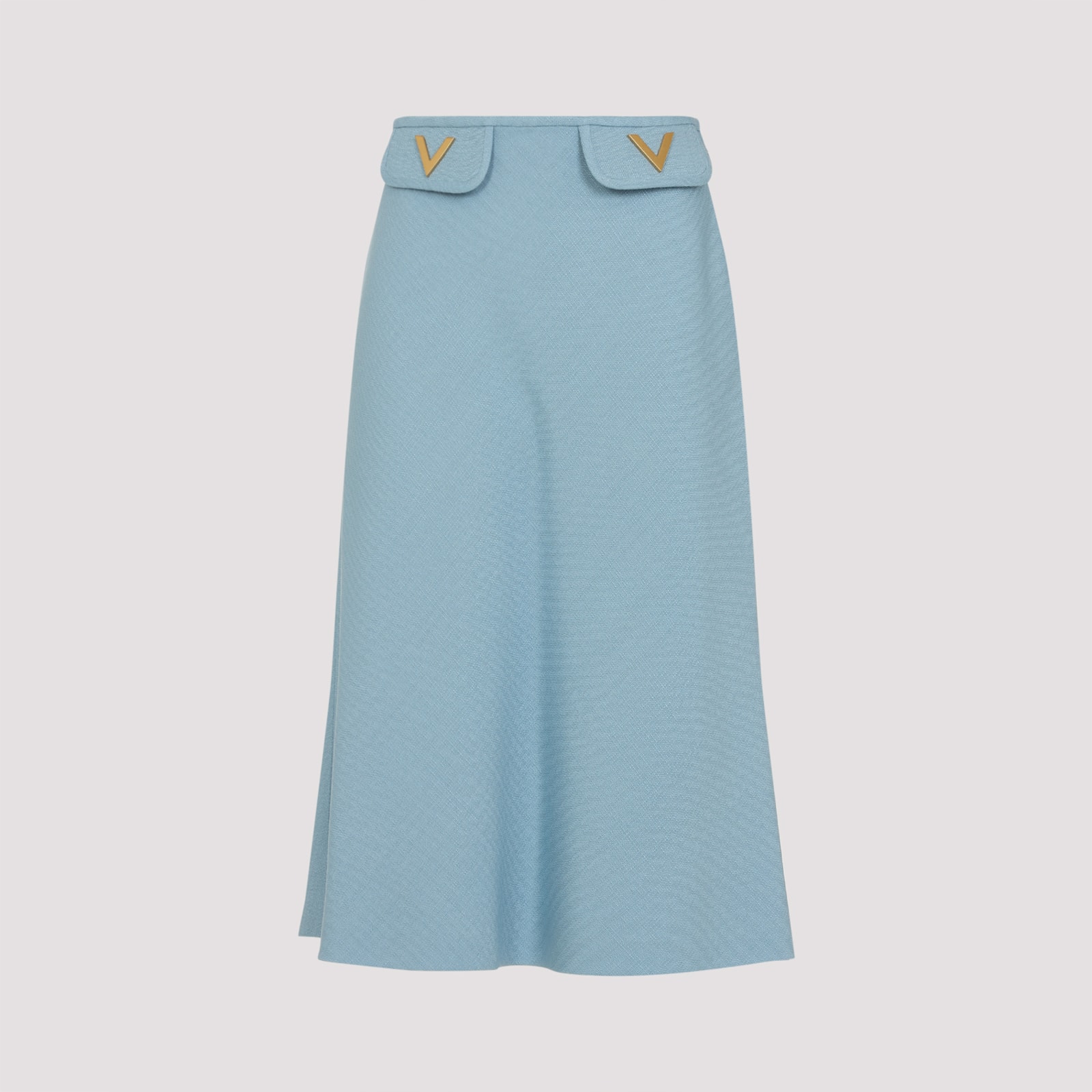 Valentino Womens Bluish Grey Vlogo Hardware Flared Woven Midi Skirt In Blue