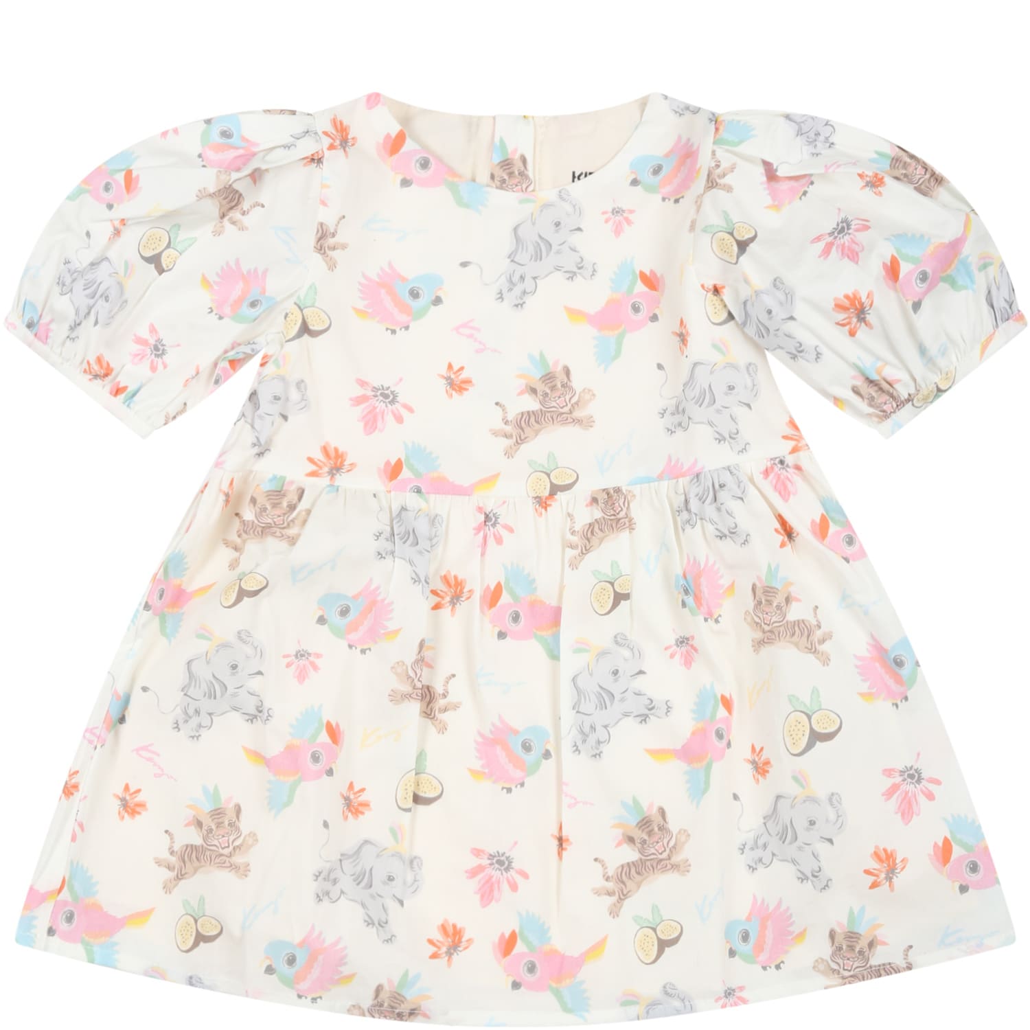 Kenzo Kids Ivory Dress For Baby Girl With Logos