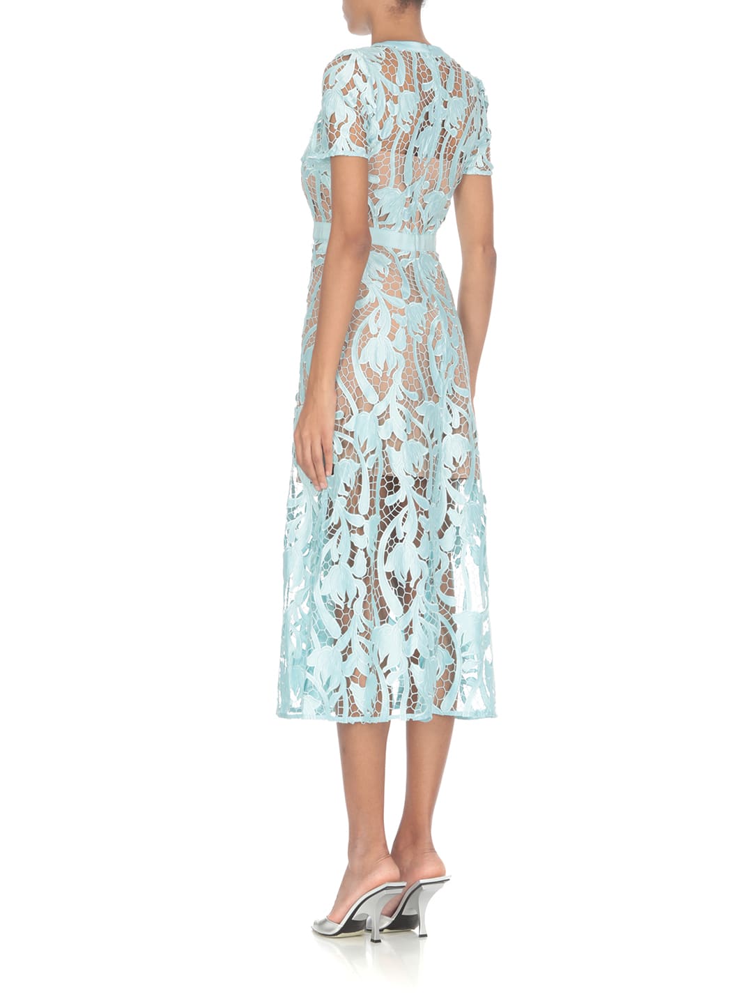 Shop Self-portrait Lace Midi Dress In Light Blue