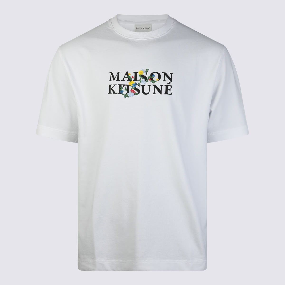 Shop Maison Kitsuné White Cotton Flowers Embroidered T-shirt