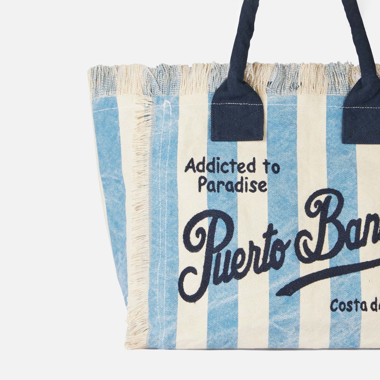 Shop Mc2 Saint Barth Vanity Canvas Shoulder Bag With Puerto Banus Print In Blue