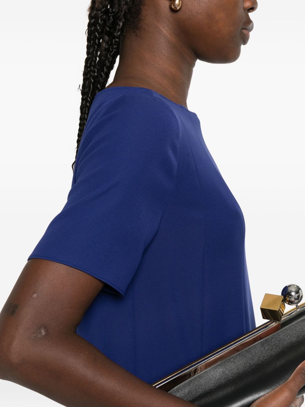 Emporio Armani Tecno Cady Dress With Stitched Pleats In Blue